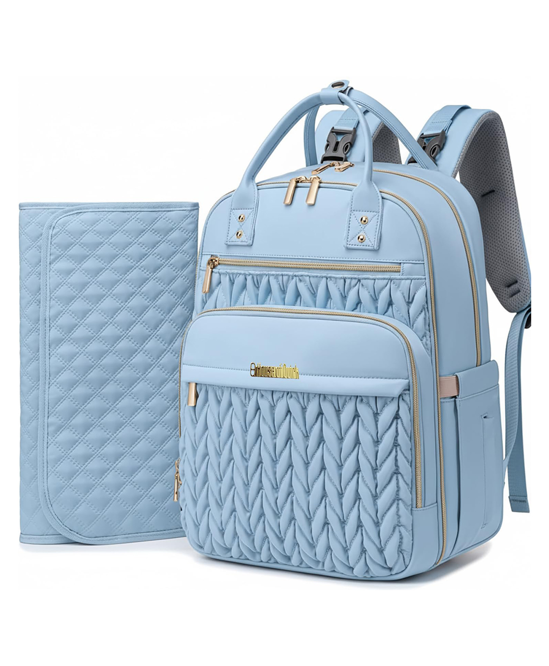 House of Quirk Diaper Bag Backpack for Baby Waterproof Travel Baby Bag with Changing Pad Insulated Bottle Pockets & Stroller Straps - Blue-picture-28