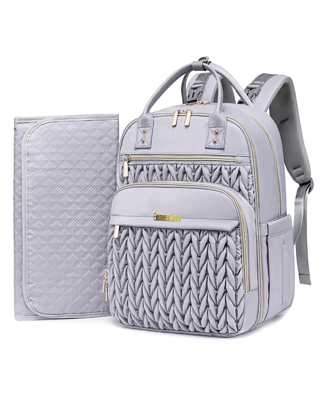 House of Quirk Diaper Bag Backpack for Baby Waterproof Travel Baby Bag with Changing Pad Insulated Bottle Pockets & Stroller Straps - Grey-image-38