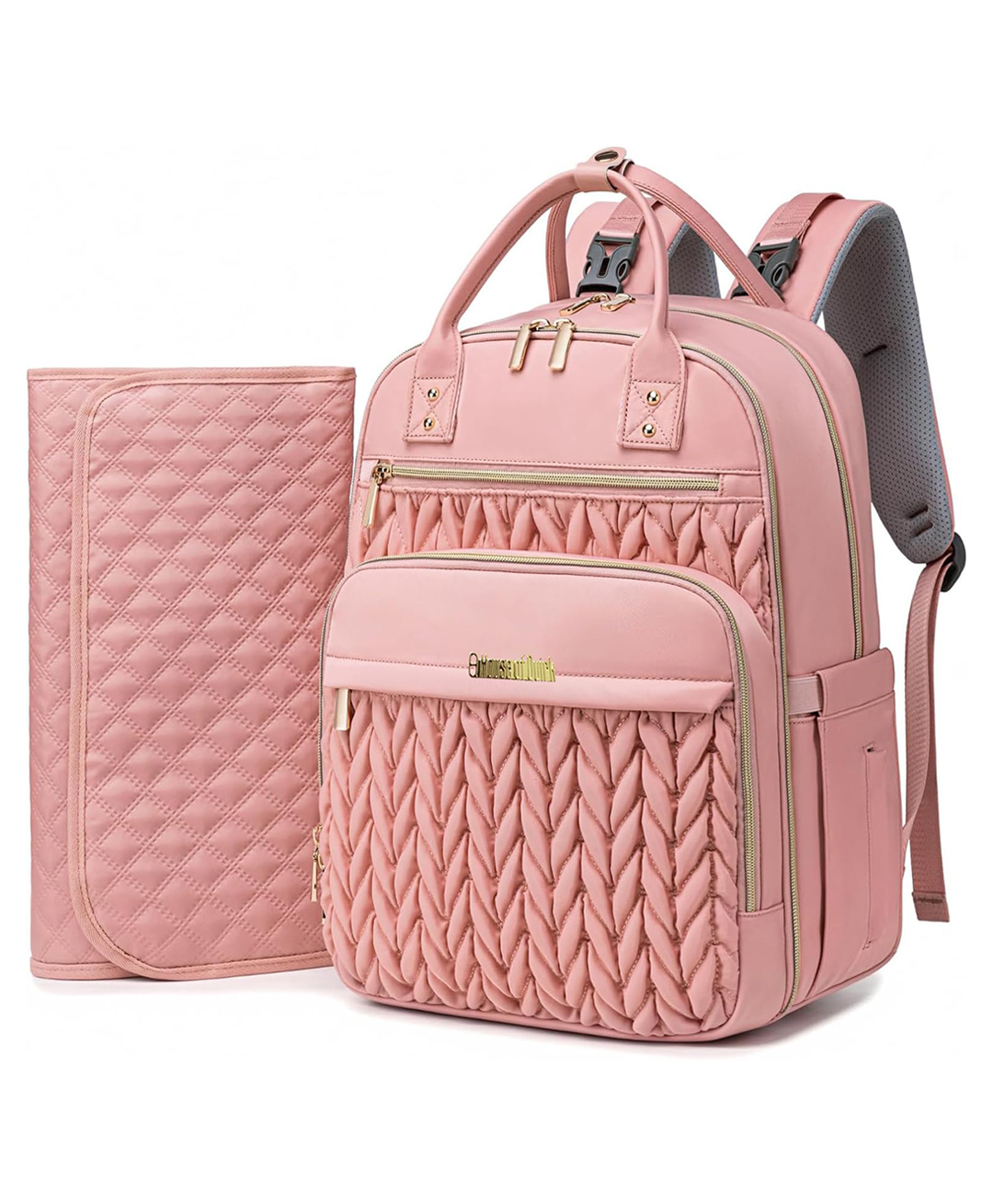 House of Quirk Diaper Bag Backpack for Baby Waterproof Travel Baby Bag with Changing Pad Insulated Bottle Pockets & Stroller Straps - Pink-picture-15