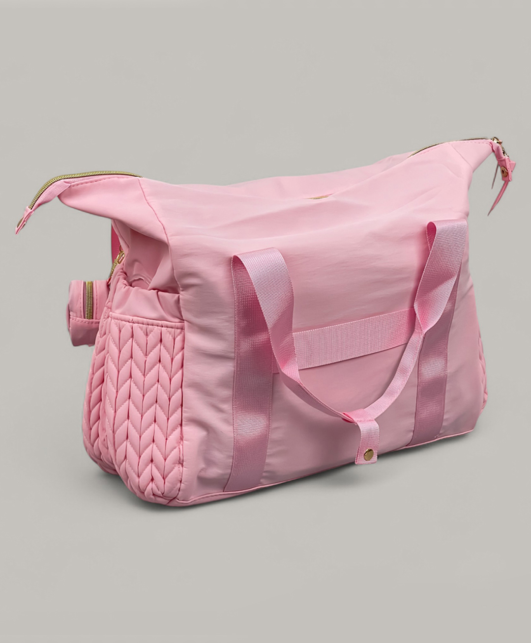 House of Quirk Diaper Bag Tote Handbag for Baby Large Capacity Travel Nappy Tote Bag with Pacifier Case Stylish Baby Care Bag for Mom & Dad - Pink-image-3