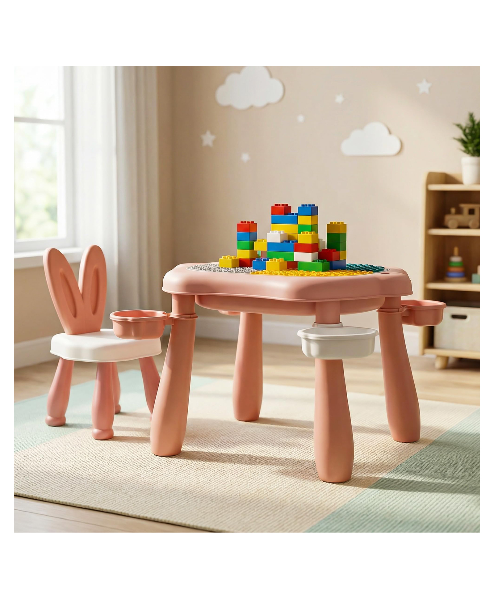 BAYBEE 5-in-1 Study Table with Chair for Kids 3 to 7 Years | Multi-Activity Kids Study Table for Learning, Play, Meals, Sand & Water Play | Children Study Table with Storage (Pink)-picture-11