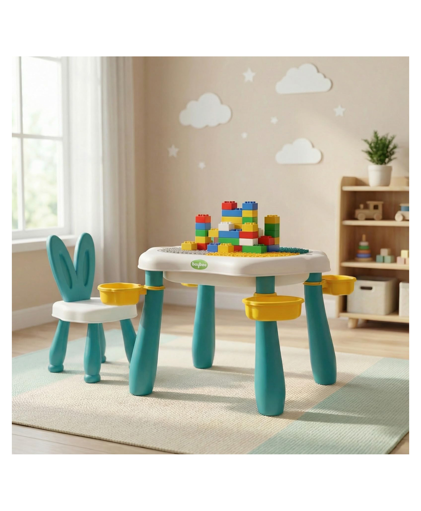 BAYBEE 5-in-1 Study Table with Chair for Kids 3 to 7 Years | Multi-Activity Kids Study Table for Learning, Play, Meals, Sand & Water Play | Children Study Table with Storage (Blue)-picture-20