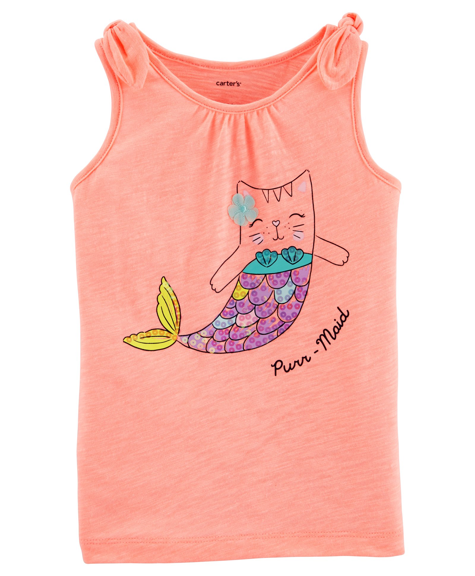 Carter's Cat Mermaid Jersey Tank - Peach-image-1