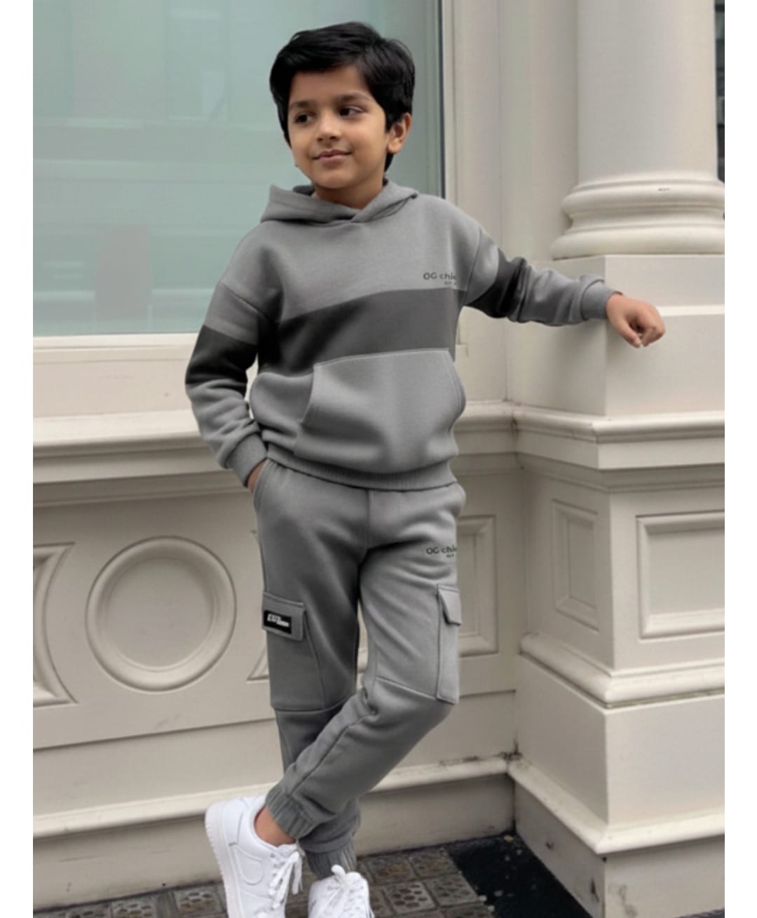 Nap Chief Cotton Blend Knit Full Sleeves OG Chief Text Printed Winter Hoodie With Cargo Joggers Set - Grey-image-23