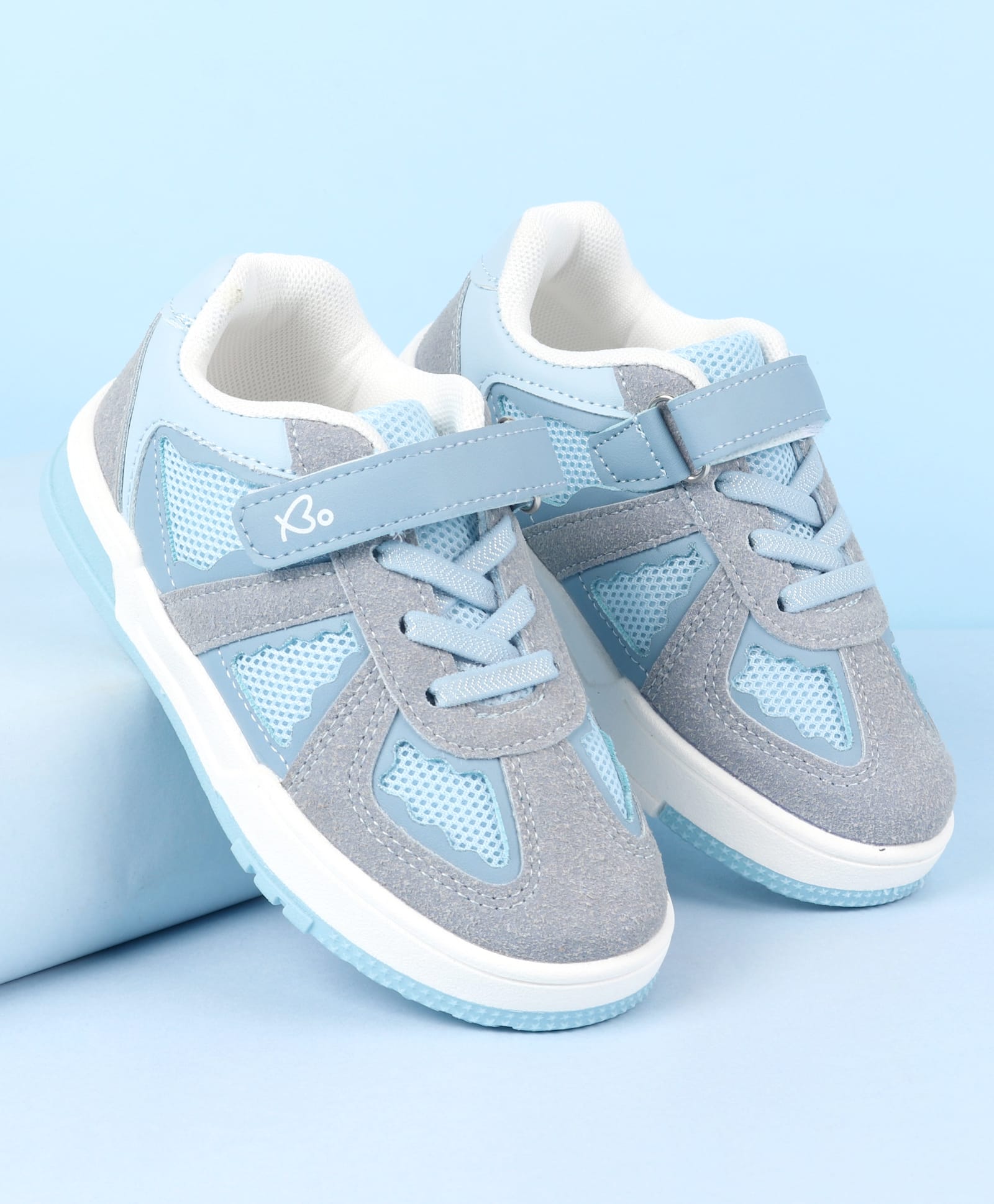 Babyoye Solid Colour Sneaker Shoes with Velcro Closure - Light Blue-image-43