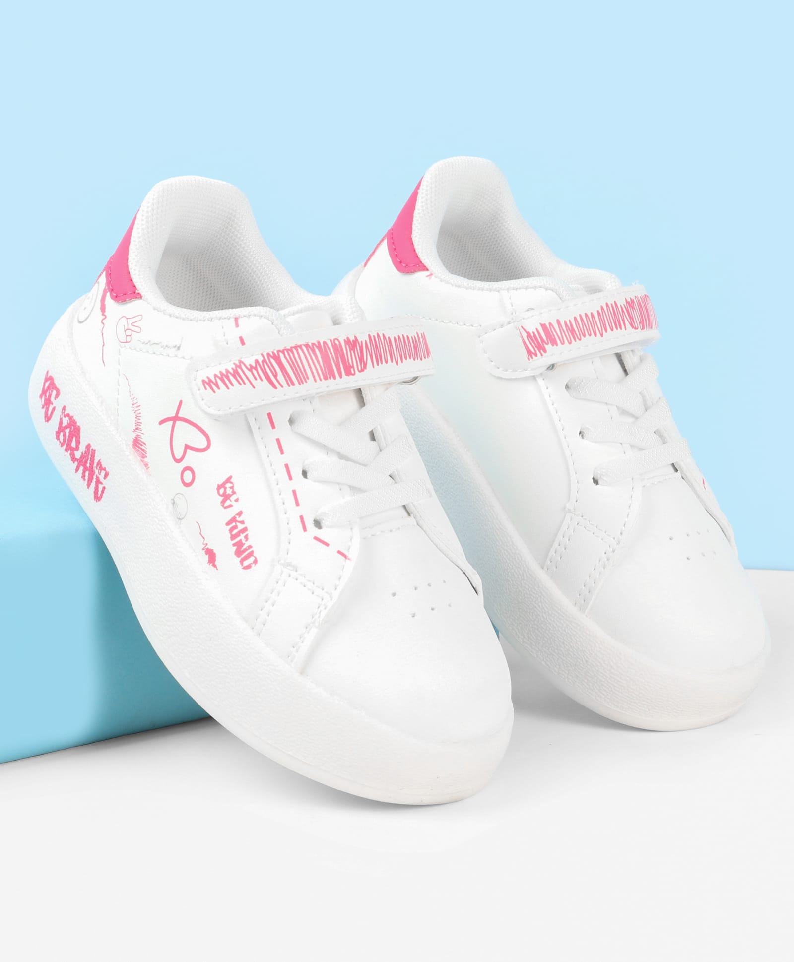 Babyoye Velcro Closure Casual Shoes with Text Design - White & Red-image-15