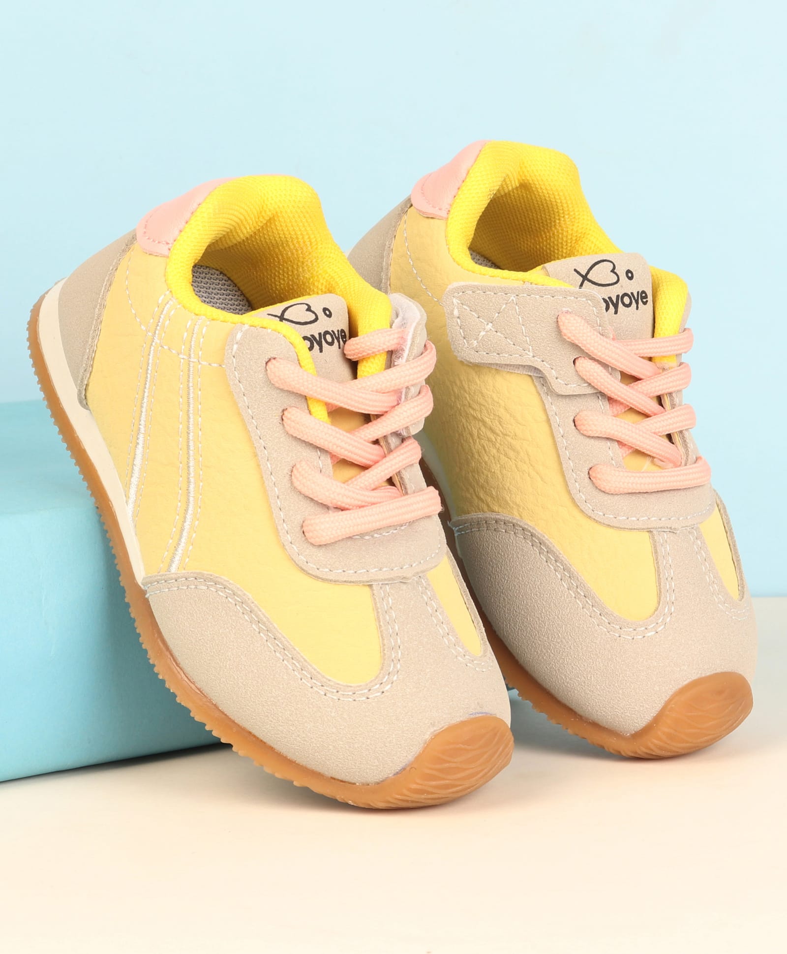 Babyoye Velcro Closure Casual Shoes with Stripes - Pink-image-48