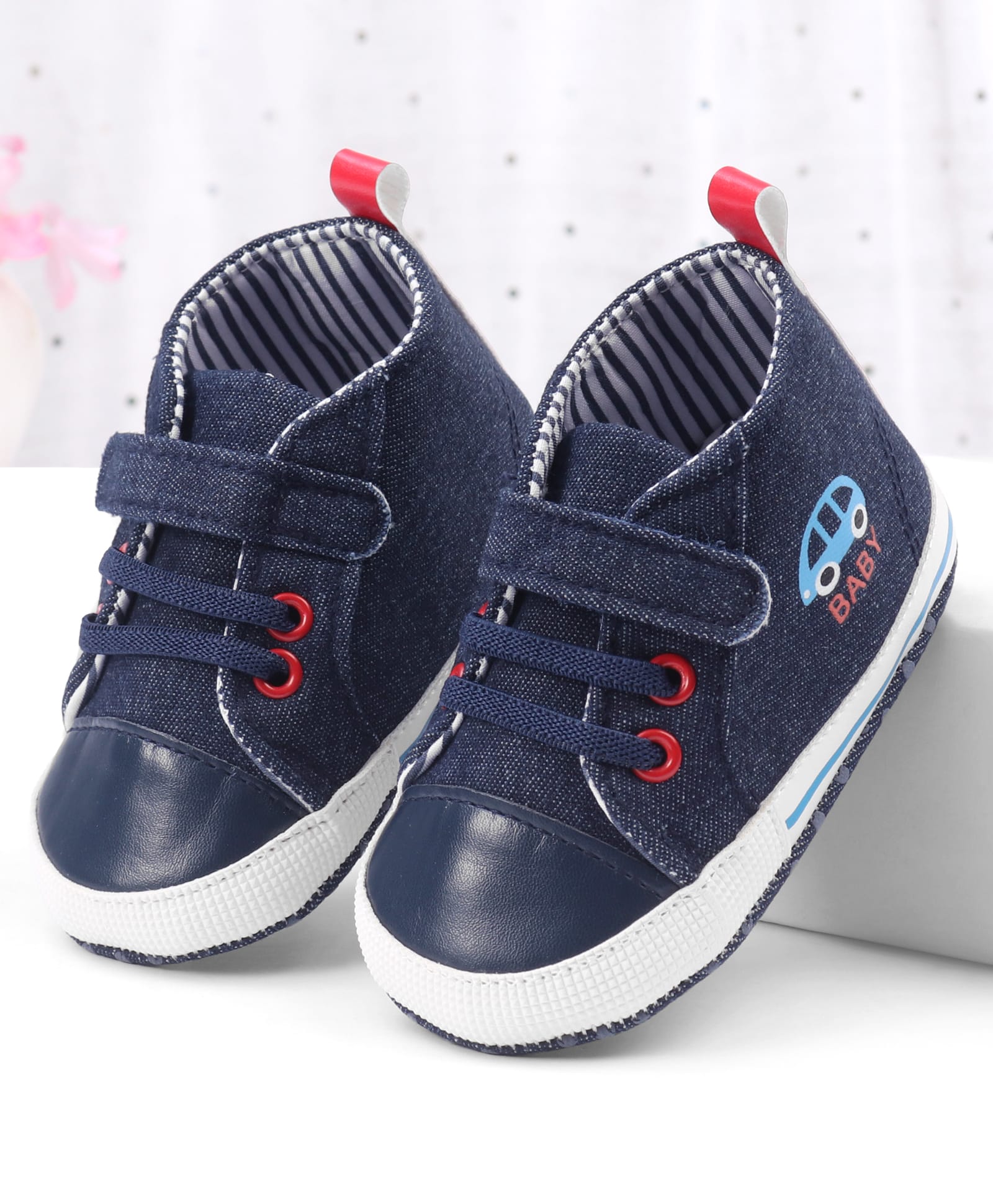Cute Walk by Babyhug Velcro Closure Booties with Car Print- Navy Blue-image-33
