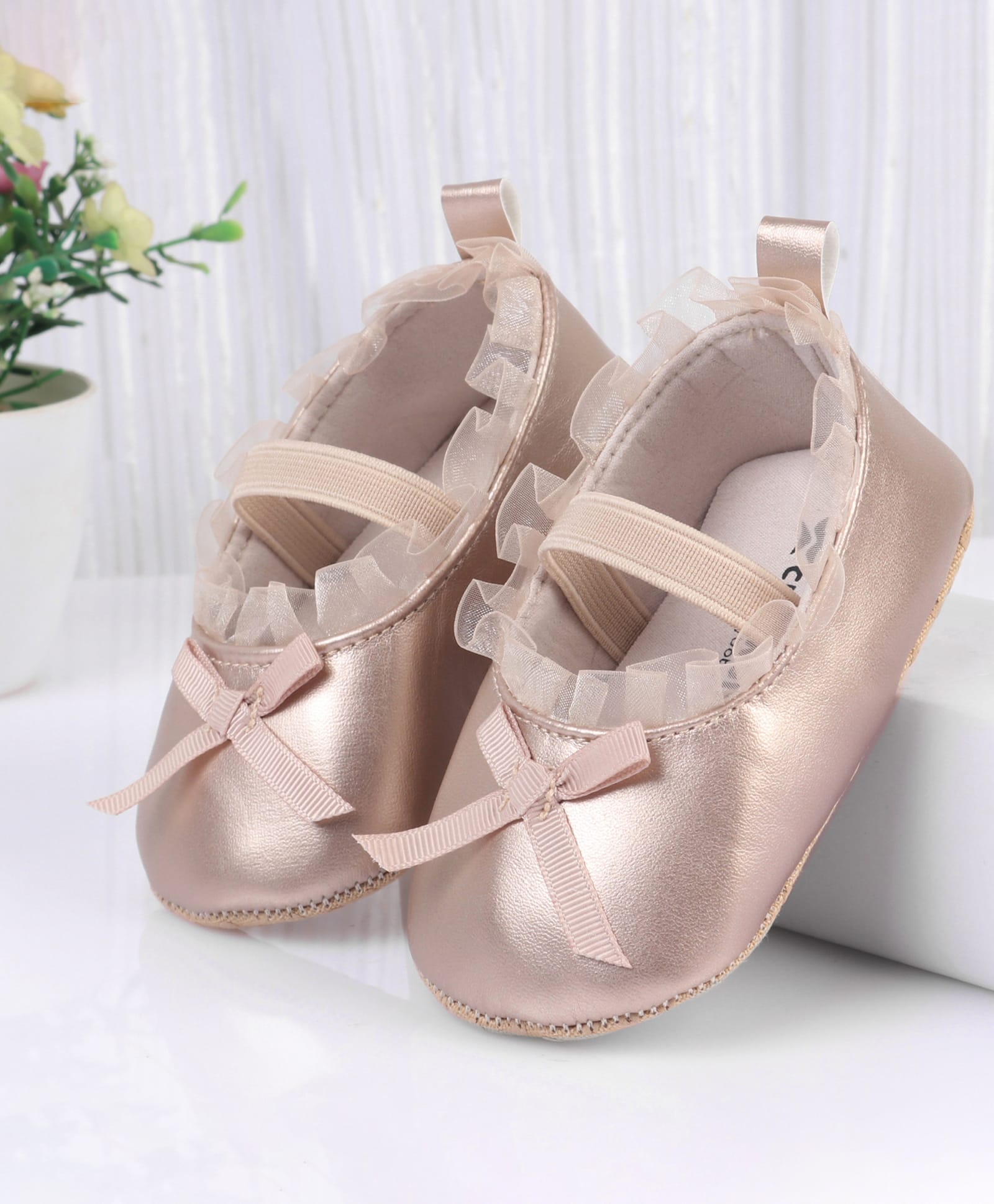 Cute Walk by Babyhug Slip On Booties with Bow Applique - Golden-picture-24