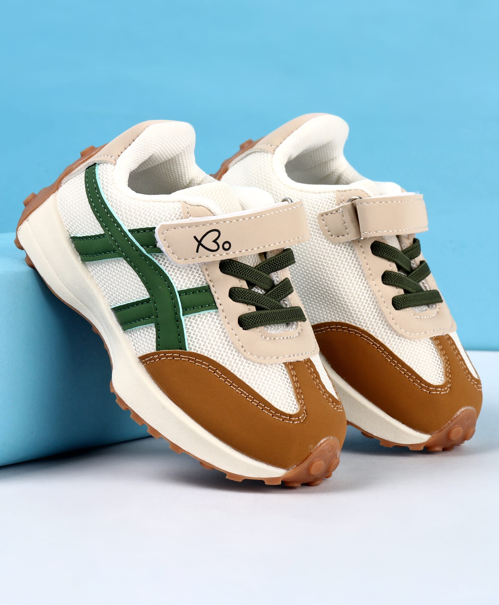 Babyoye Velcro Closure Sneaker with Stripes - Brown