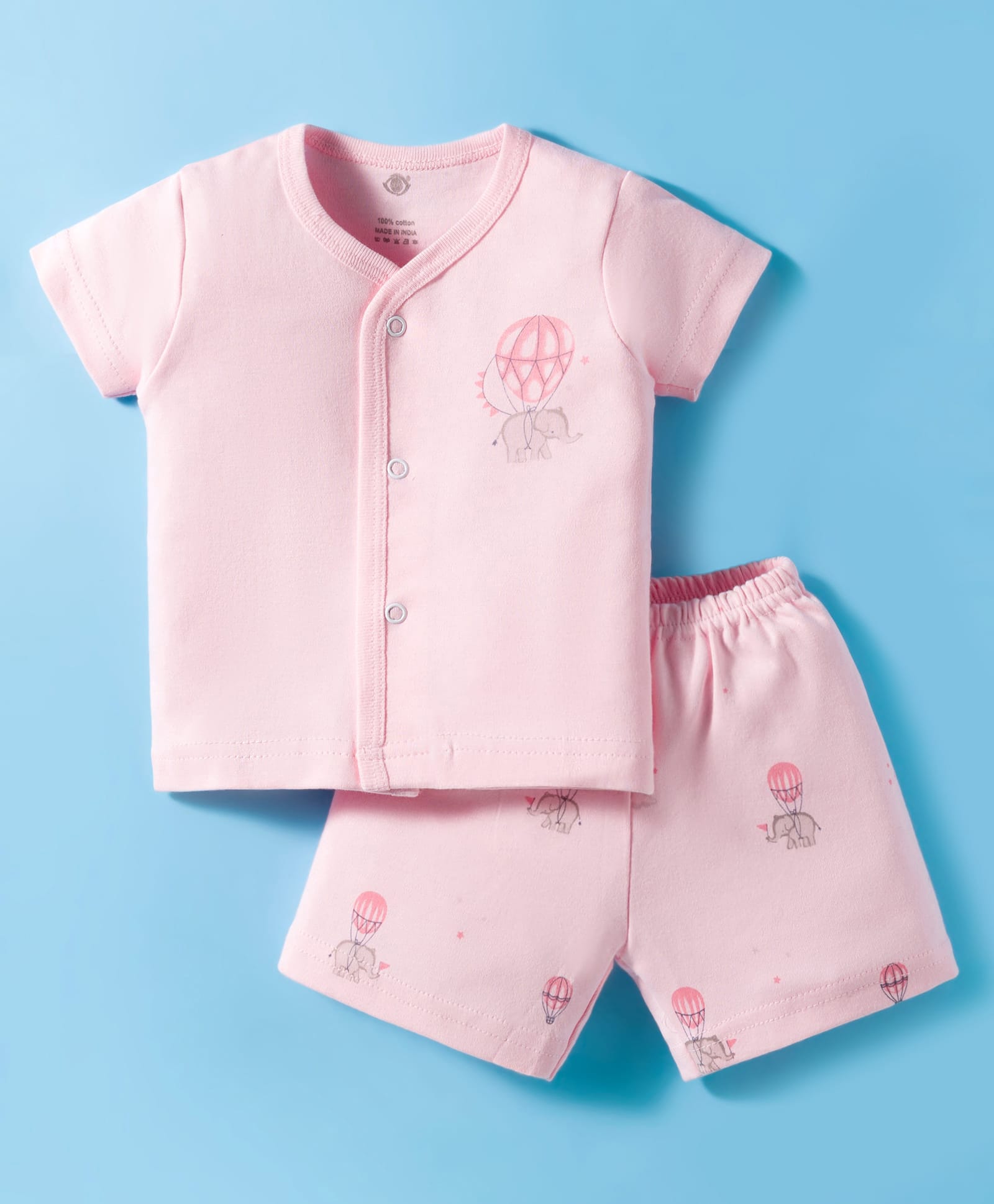 Zero Knit Half Sleeves T-Shirt & Shorts Night Suit With Elephant Print - Pink-picture-21