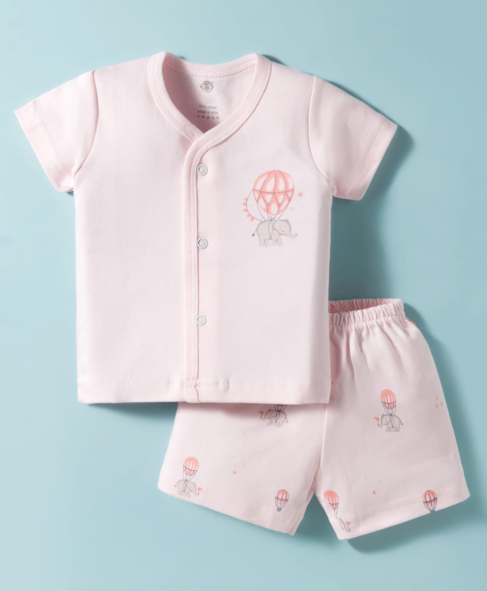 Zero Knit Half Sleeves T-Shirt & Shorts Night Suit With Elephant Print - Peach-picture-45