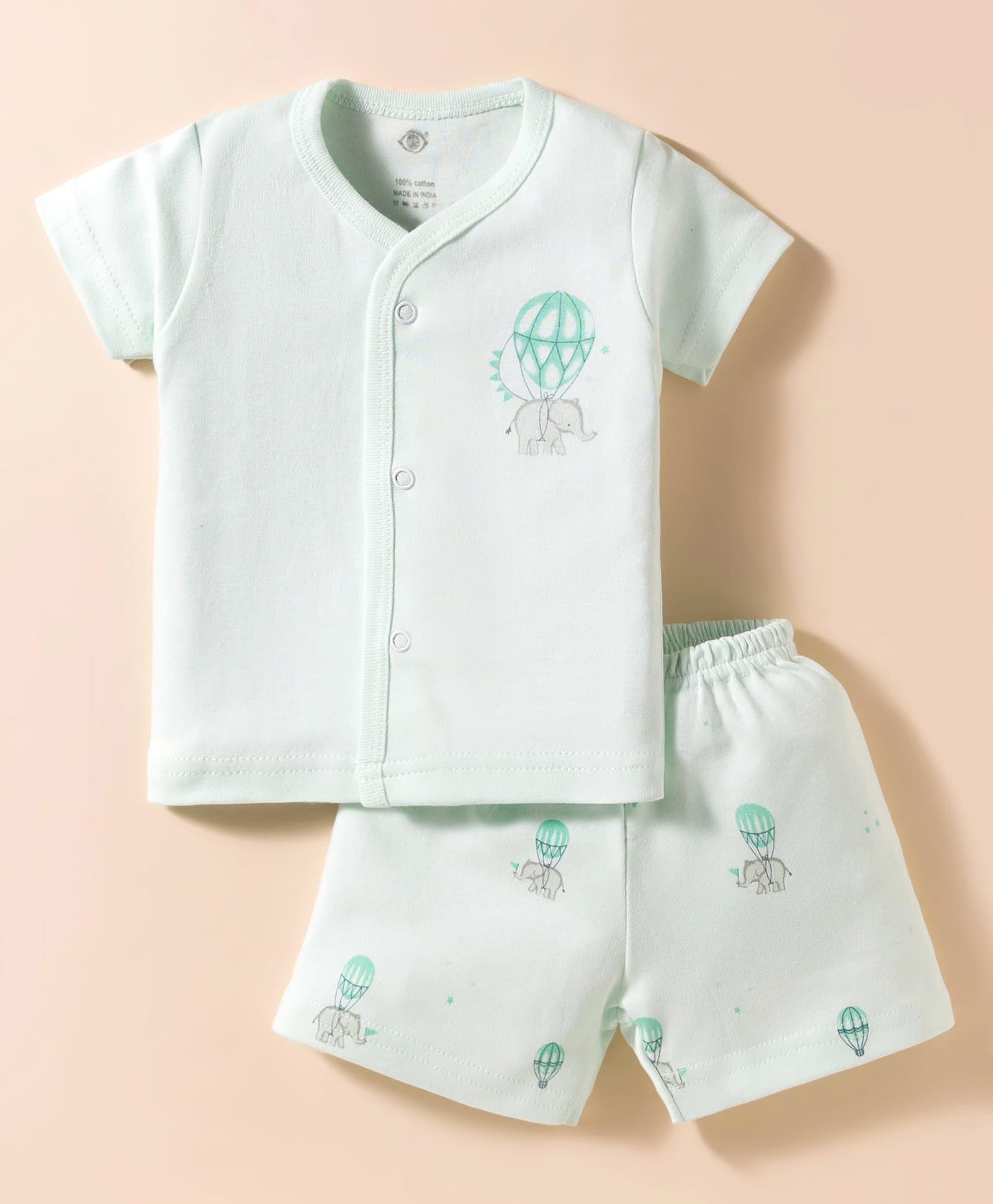 Zero Knit Half Sleeves T-Shirt & Shorts Night Suit With Elephant Print - Sea Green-picture-38
