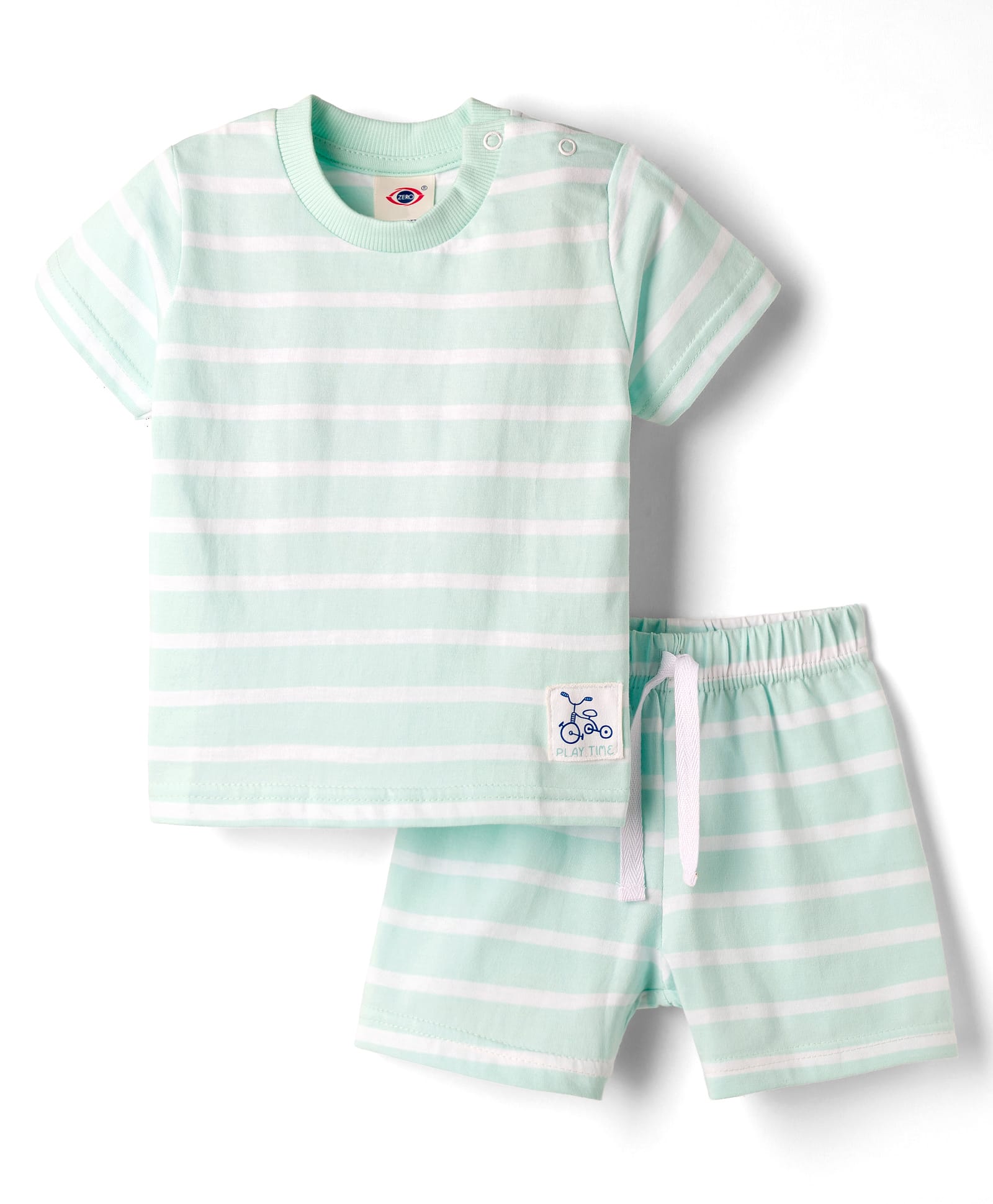 Zero Knit Half Sleeves Striped T-Shirt & Shorts Co-ord Night Suit - Green-picture-48