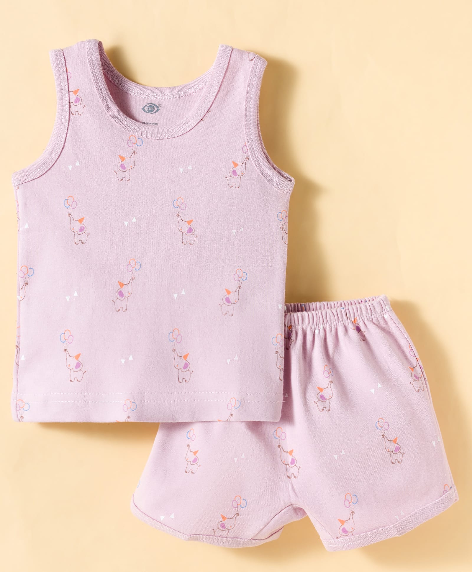 Zero Knitted Sleeveless Co-ords T-Shirt & Shorts Night Set with Elephant Print - Lilac-picture-28