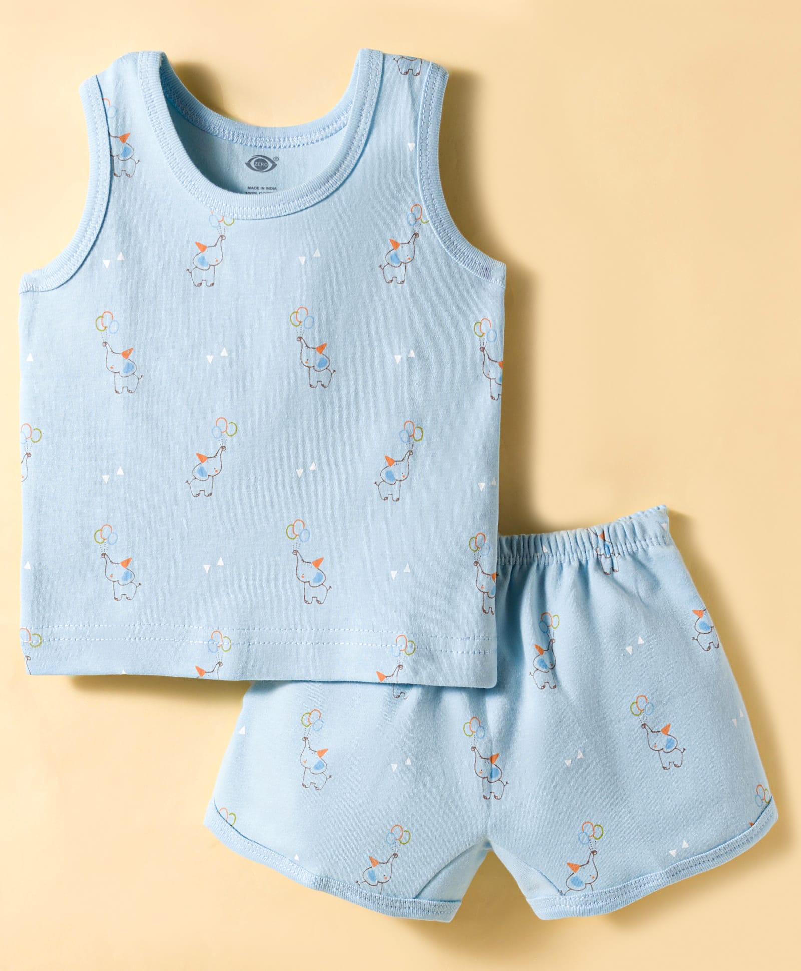 Zero Knitted Sleeveless Co-ords T-Shirt & Shorts Night Set with Elephant Print - Aqua-picture-26