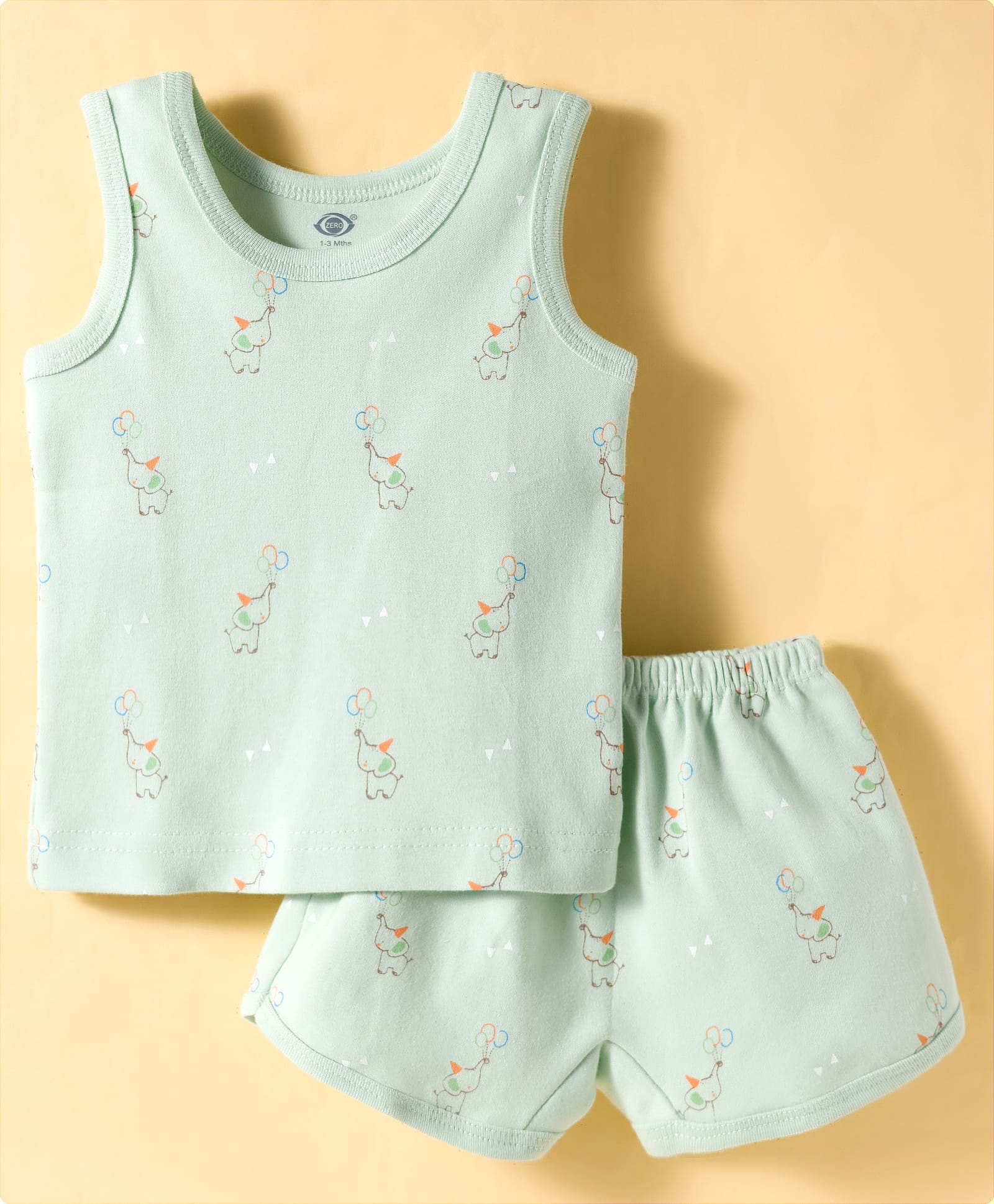 Zero Knitted Sleeveless Co-ords T-Shirt & Shorts Night Set with Elephant Print - Mint-picture-35