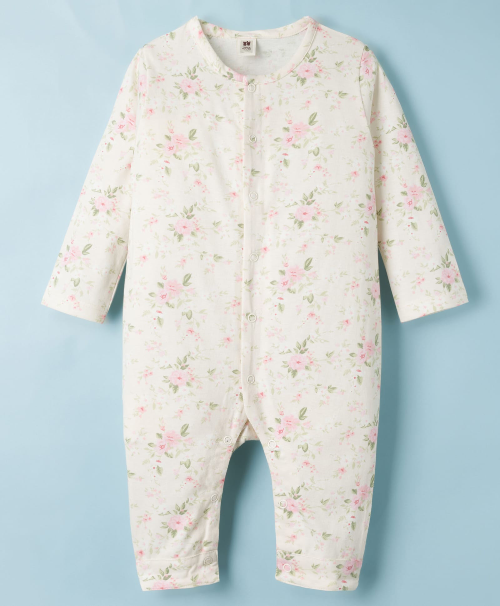 ToffyHouse Interlock Knit Half Sleeves Romper with Floral Print - White-image-13