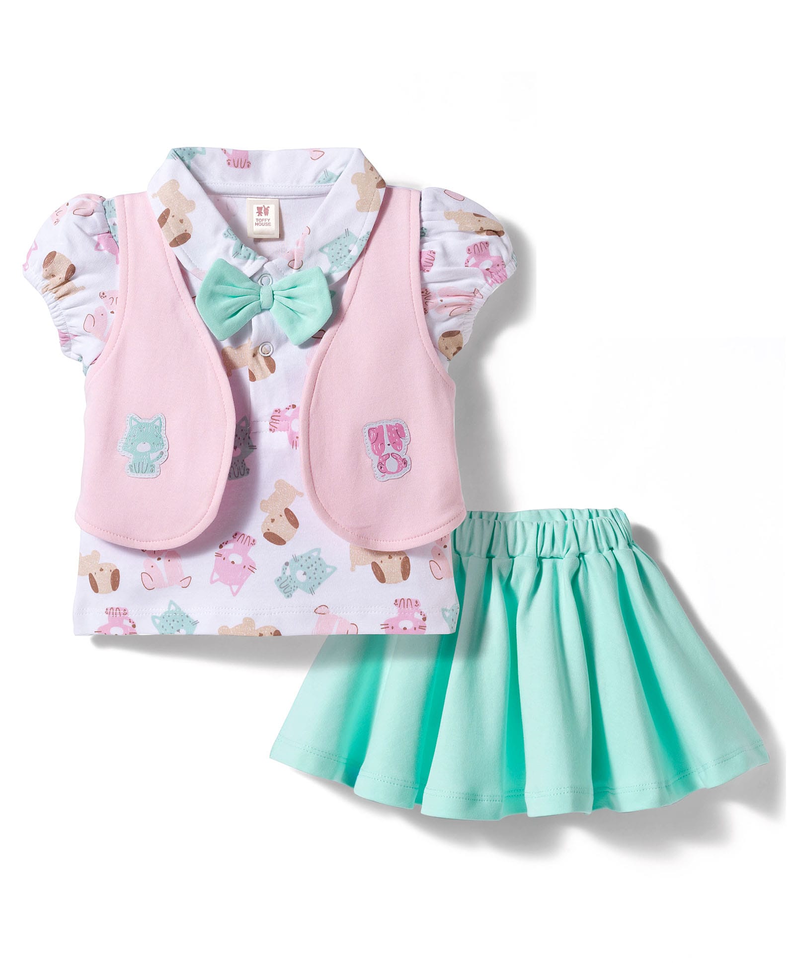ToffyHouse Interlock Knit Half Sleeves Animal Printed Top & Skirt Set - Multicolour-image-19