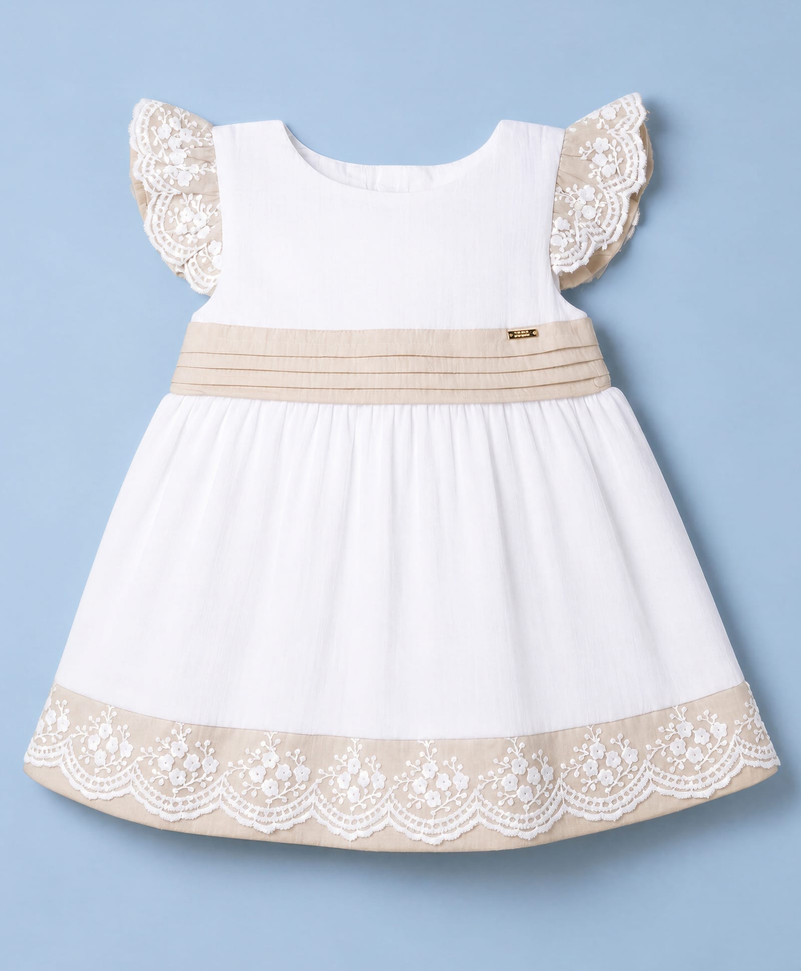 ToffyHouse Muslin Woven Frill Sleeves Dress with Floral Embroidery - White-image-40