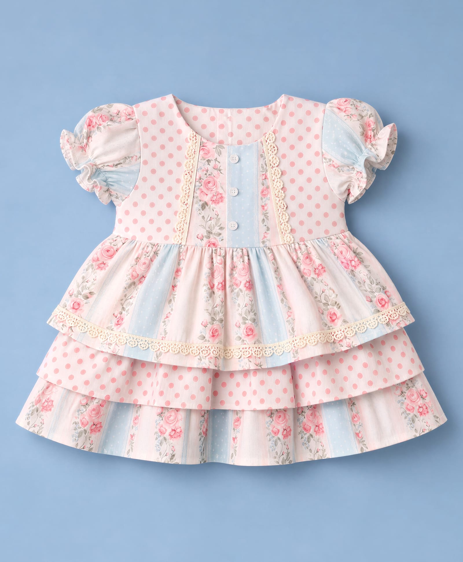 ToffyHouse Interlock Knit Layered Frock with Half Sleeves and Floral Print - White-picture-45