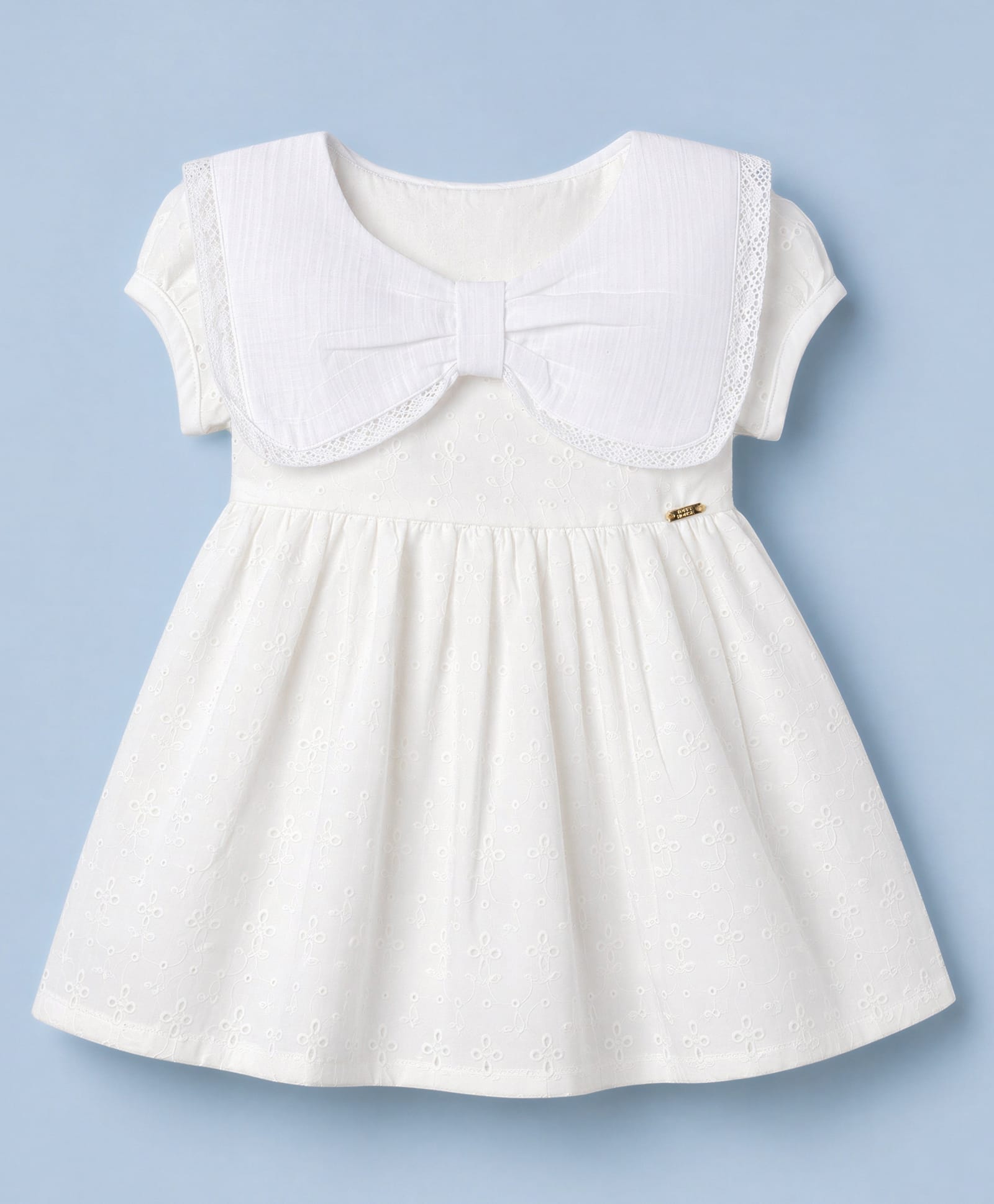 ToffyHouse Interlock Knit Half Sleeves Frock With Bow Applique - White-image-43