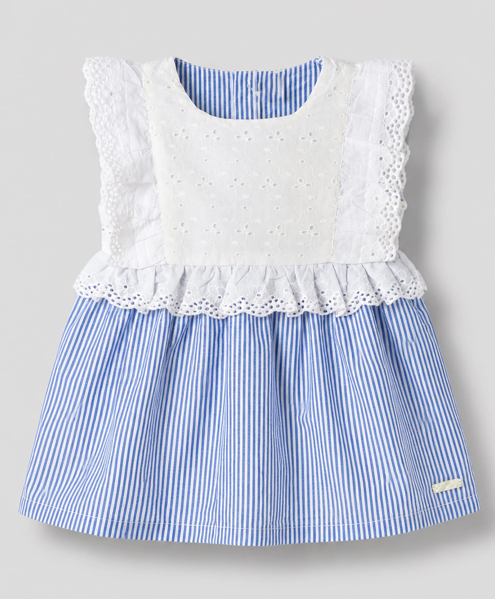 ToffyHouse Interlock Knit Sleeveless Striped One Piece Dress with Embroidered Detailing - Blue-picture-7