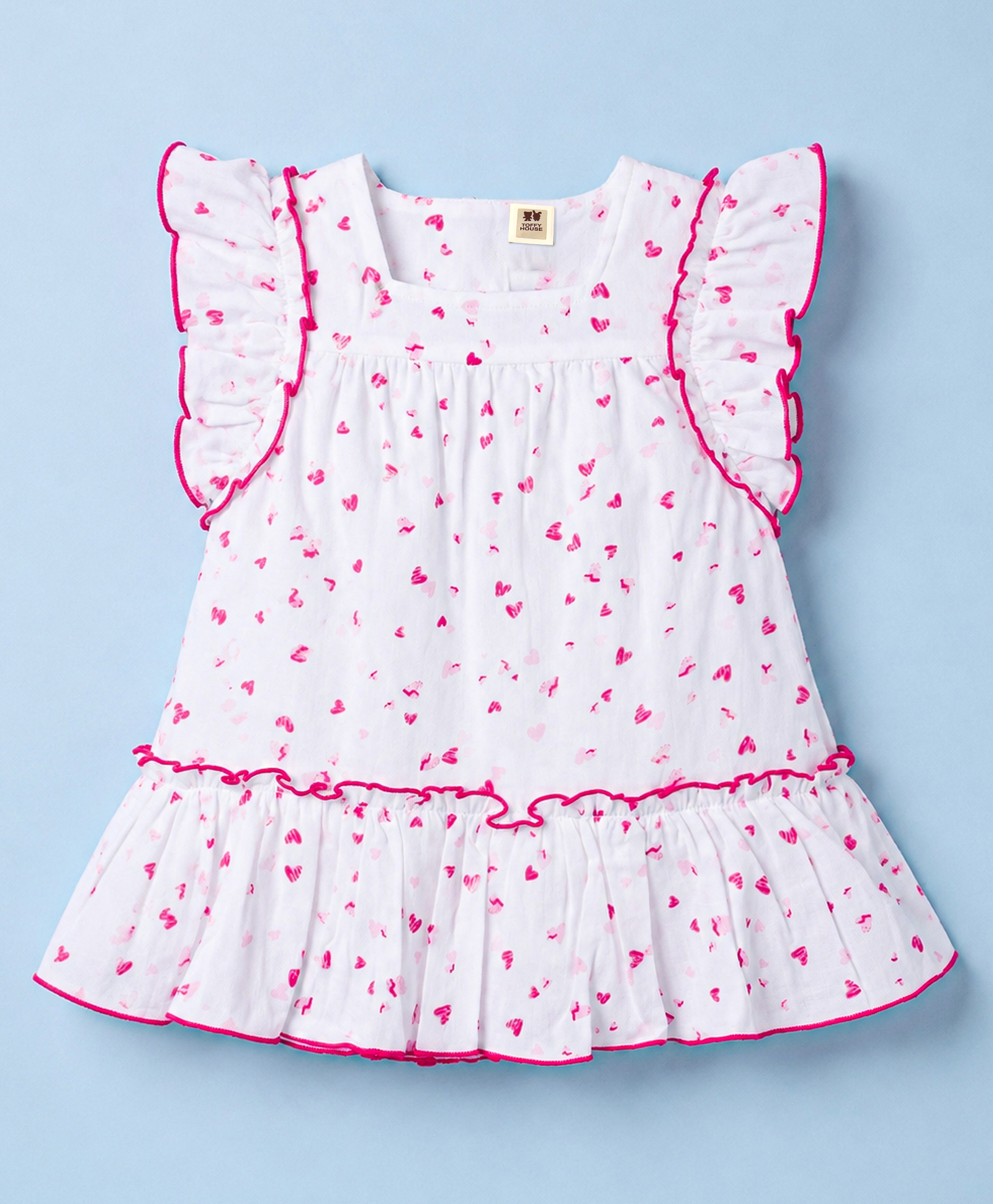 ToffyHouse Muslin Woven One Piece Dresses/Frocks Sleeveless with Ruffles and Heart Print All Over Print 0-1 Month-picture-19