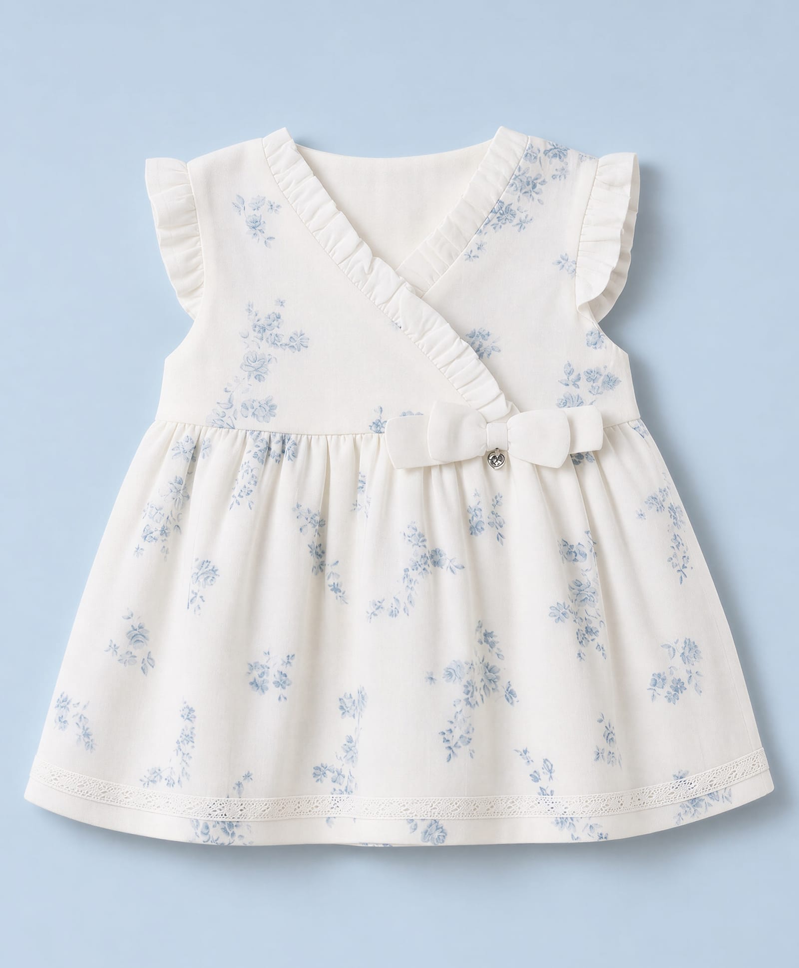 ToffyHouse Muslin Woven Sleeveless One Piece Dress with Floral Print & Bow Applique - Off white-picture-41
