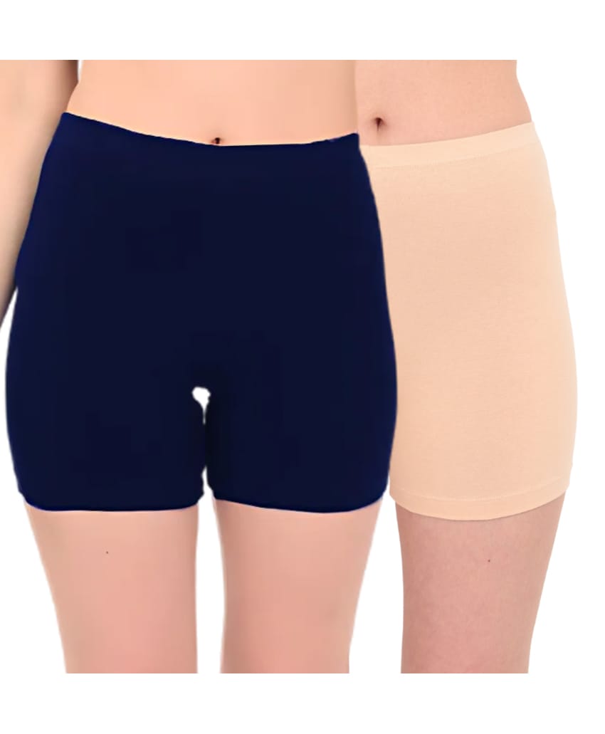 Adira Cotton Knit Pack Of 2 Solid Innerwear Shorts - Navy Blue & Skin-picture-16