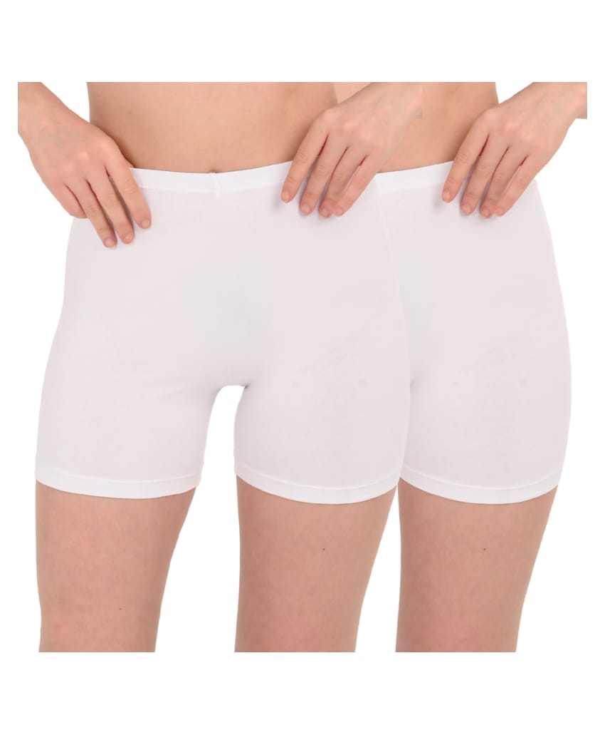 Adira Cotton Knit Pack Of 2 Solid Innerwear Shorts - White-image-3