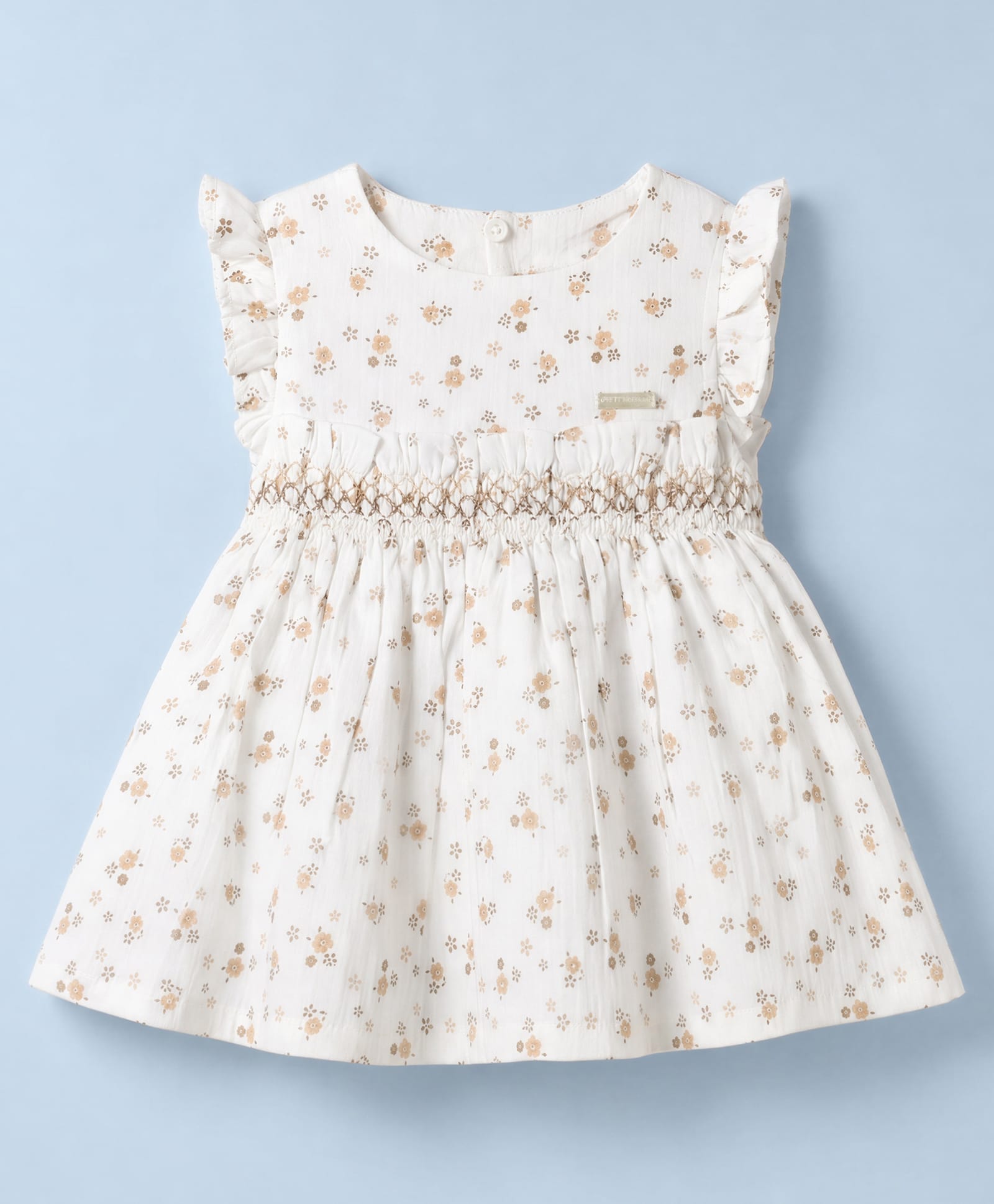 ToffyHouse Muslin Woven Sleeveless Smocked Dress with Floral Print - Off White-picture-33