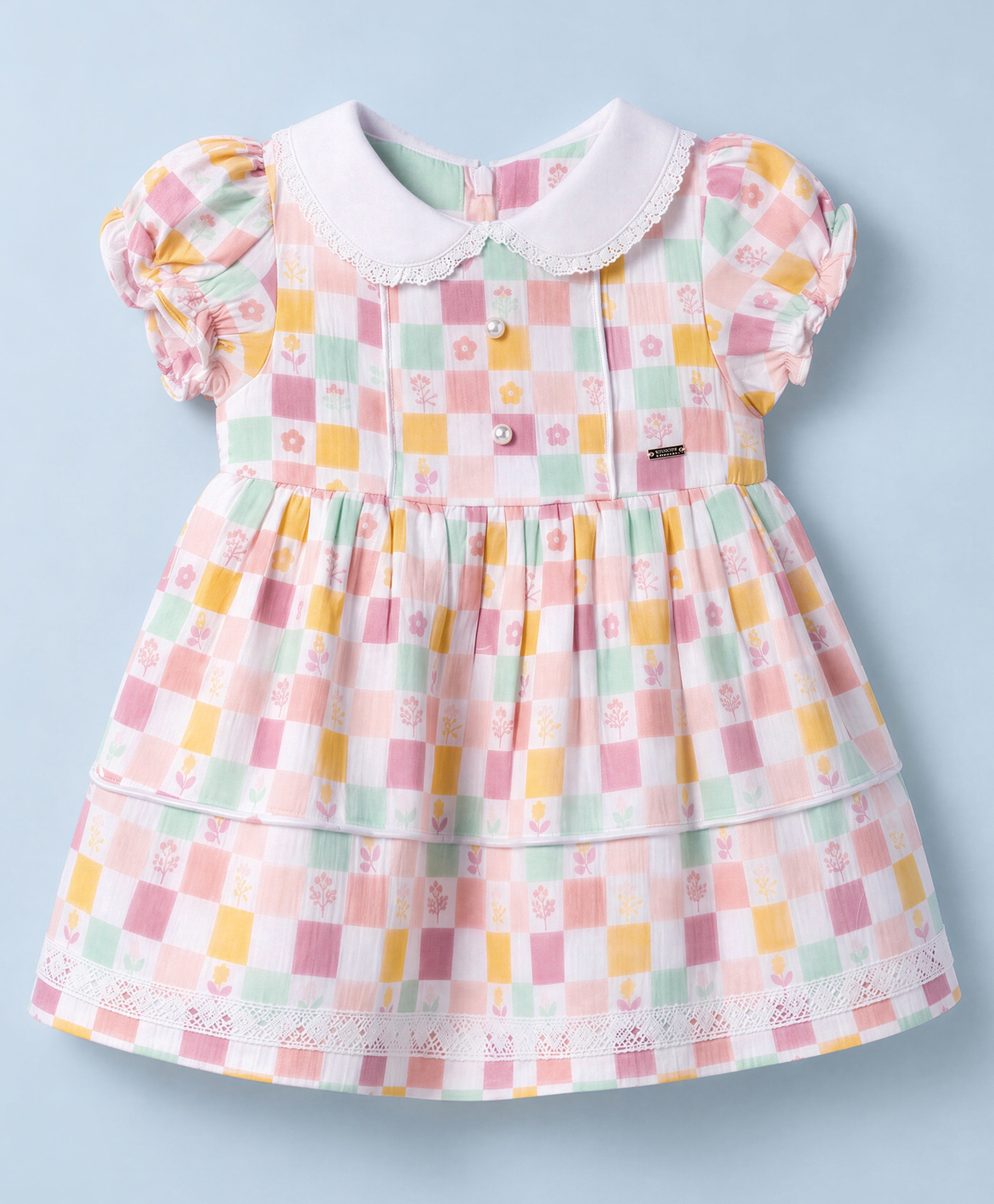 ToffyHouse Muslin Woven Frock with Half Sleeves and Floral Print - White-picture-37