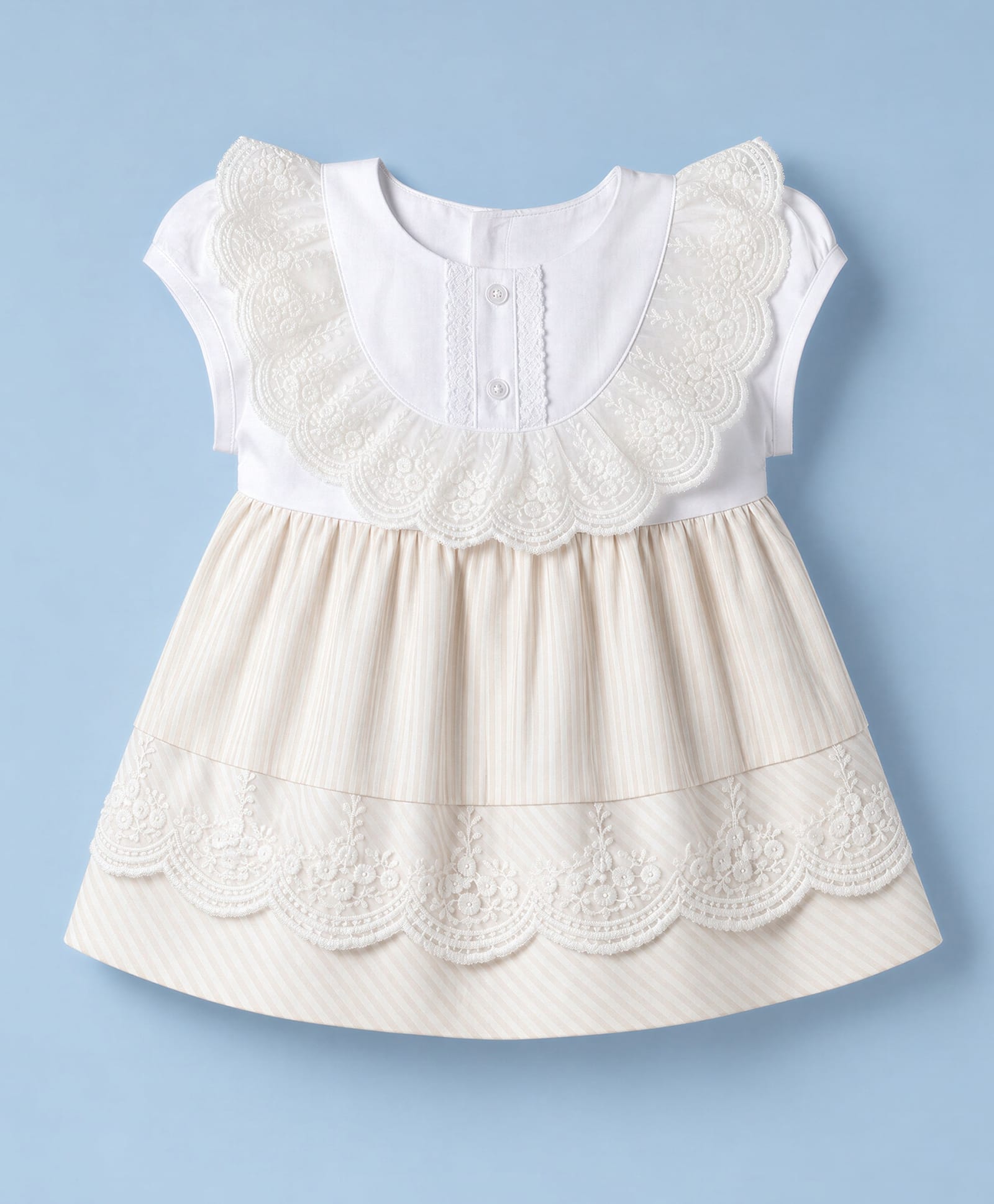 ToffyHouse Cotton Interlock Knit Half Sleeves Frock with Lace Detailing - White-image-5