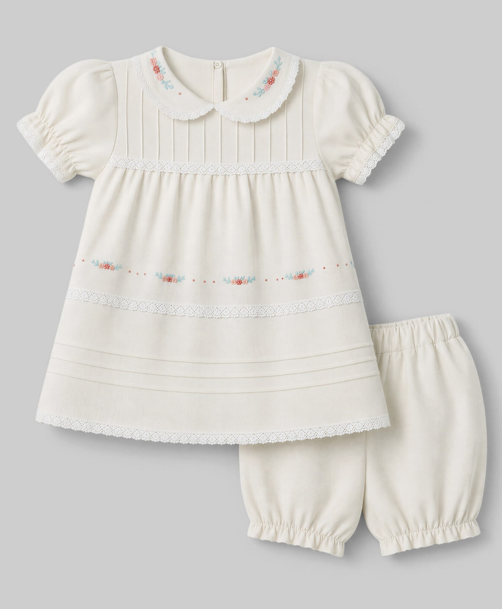 ToffyHouse Interlock Knit Half Sleeves Floral Embroidery Frock with Bloomer - OffWhite-picture-40