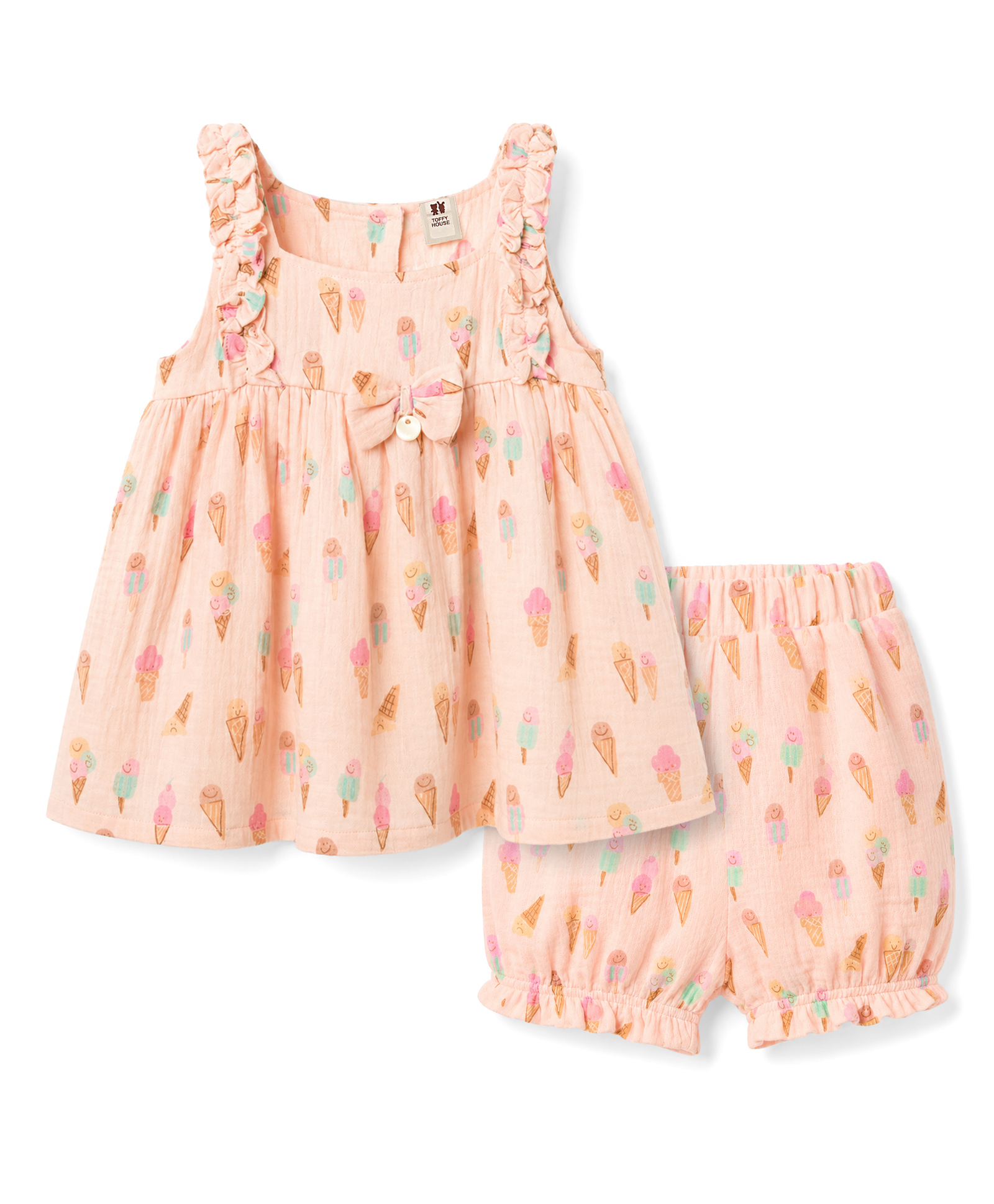 ToffyHouse Muslin Knit Sleeveless Top & Shorts Co-Ord Set With Ice Cream Print - Multicolor-image-22