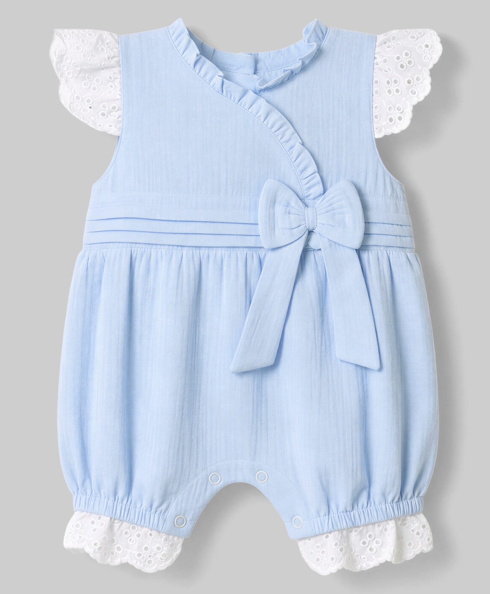 Toffyhouse Muslin Knit Half Sleeves Romper With Bow Applique - Light Blue-picture-11