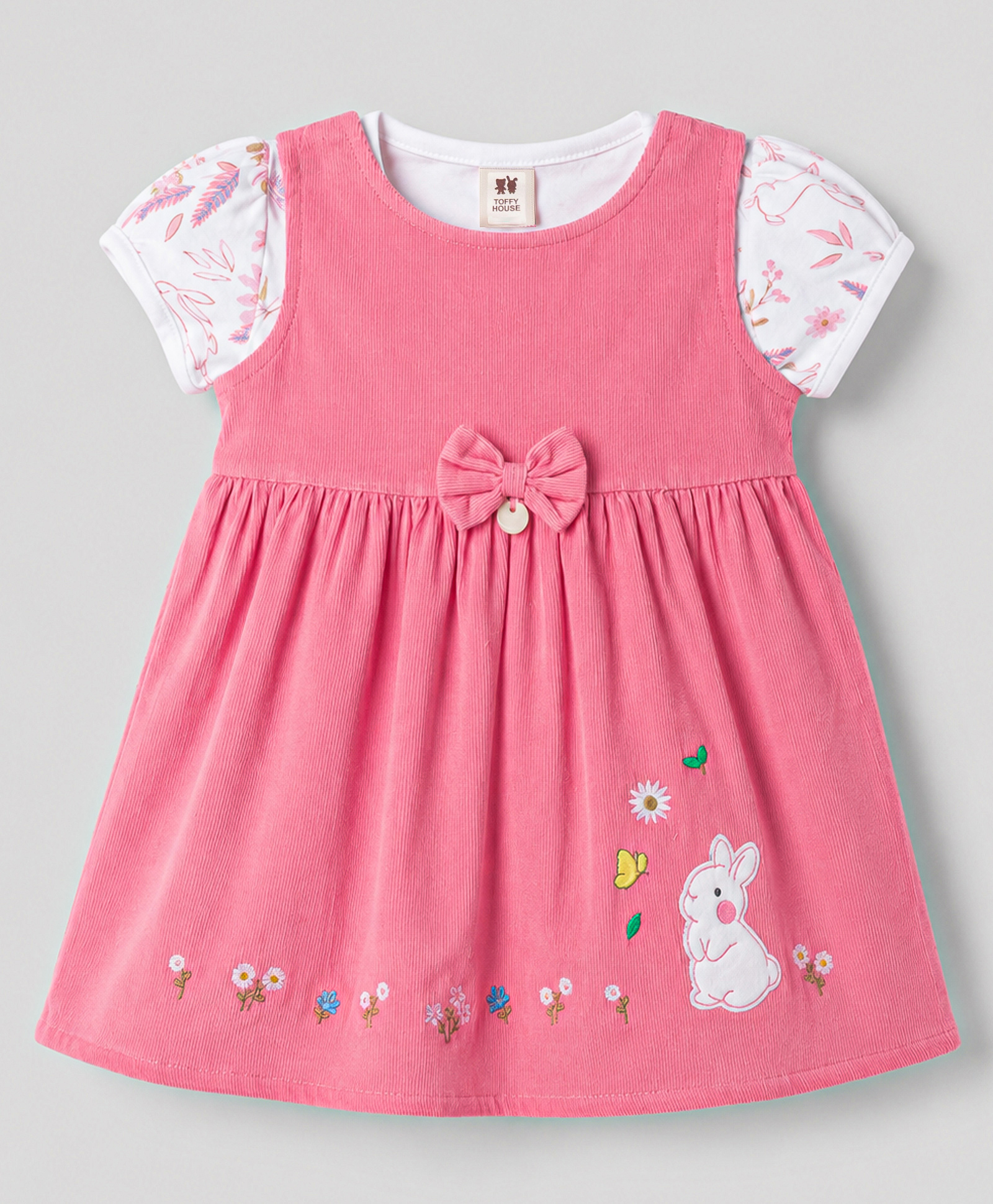 ToffyHouse Cotton Knit Frocks with Inner Tee Half Sleeves Pink 9-12 Months-image-14
