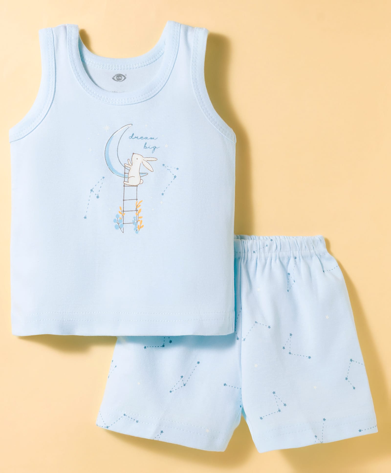 Zero Knitted Sleeveless T-Shirt & Shorts Night Suit with Bunny Print - Aqua Blue-image-48