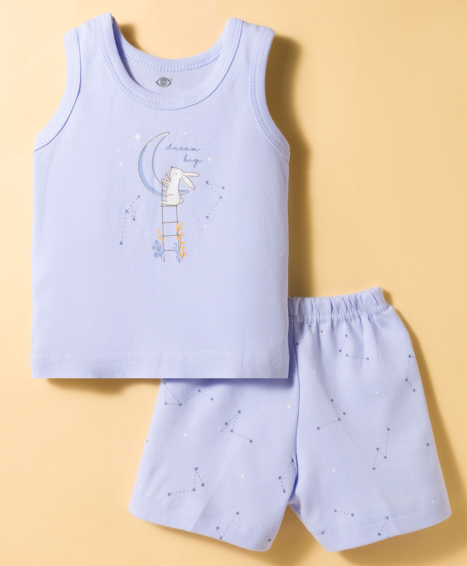 Zero Knitted Sleeveless T-Shirt & Shorts Night Suit with Bunny Print - Light Blue-picture-29
