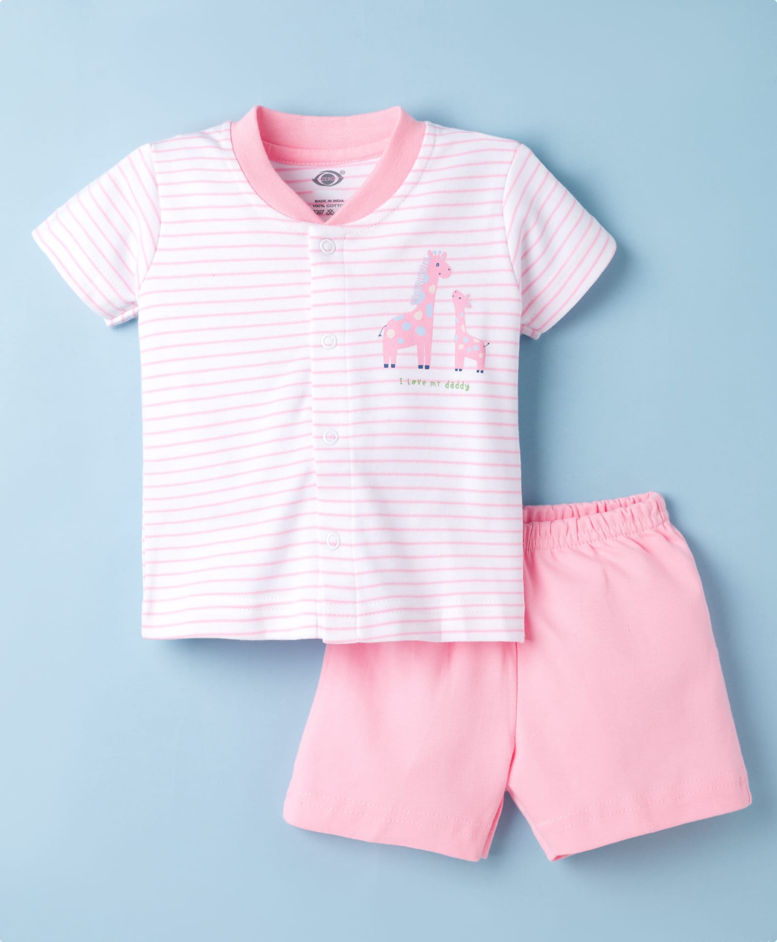 Zero Knit Half Sleeves T-Shirt & Shorts Night Suit With Giraffe Print - Peach-picture-22