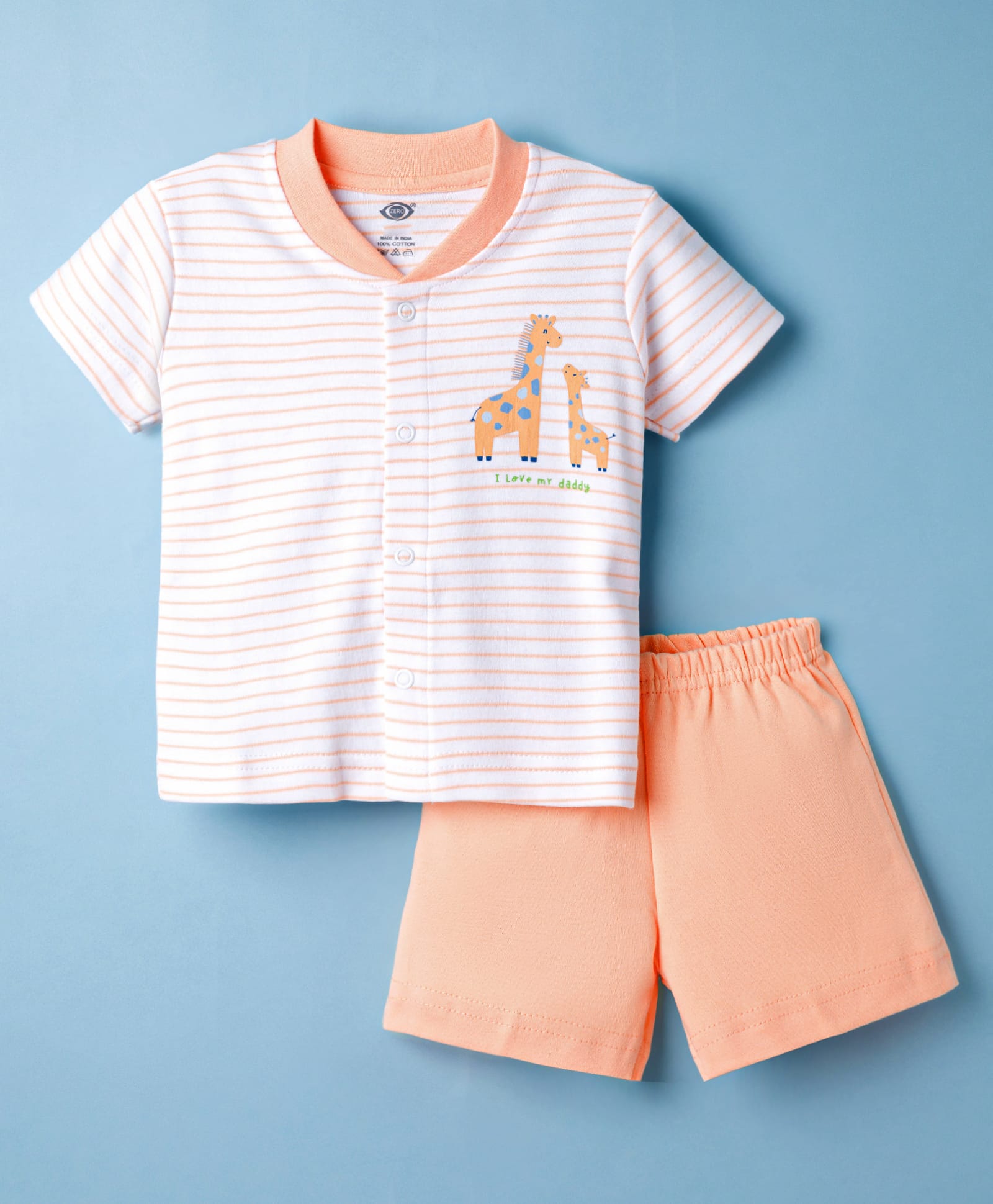 Zero Knit Half Sleeves T-Shirt & Shorts Night Suit With Giraffe Print - Orange-image-33