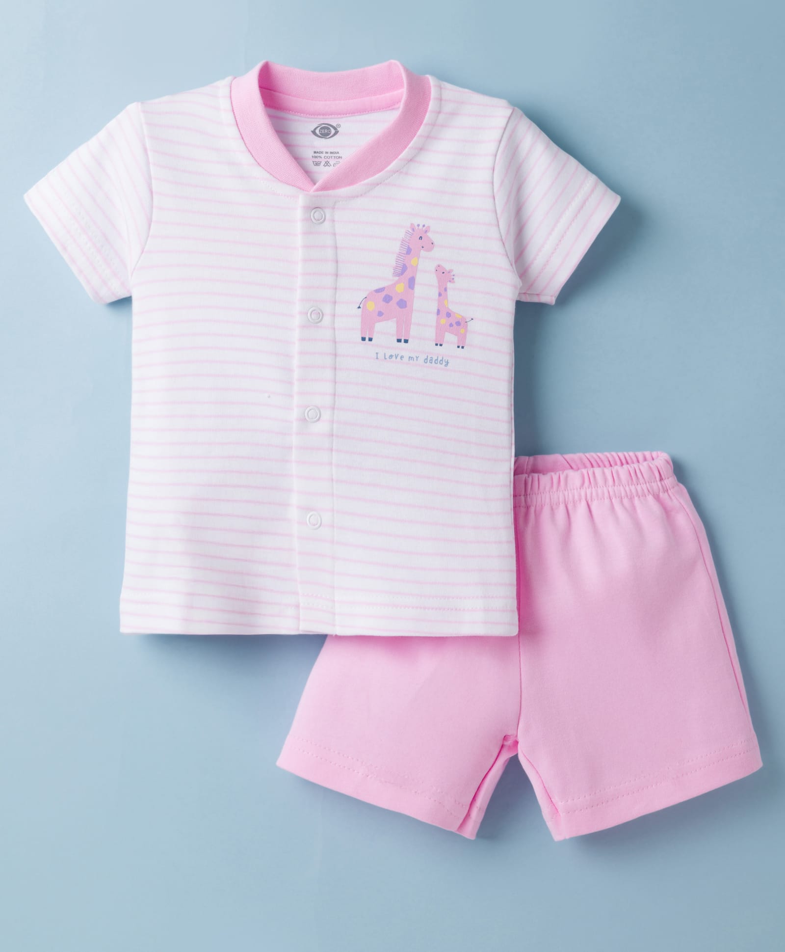 Zero Knit Half Sleeves T-Shirt & Shorts Night Suit With Giraffe Print - Pink-image-33
