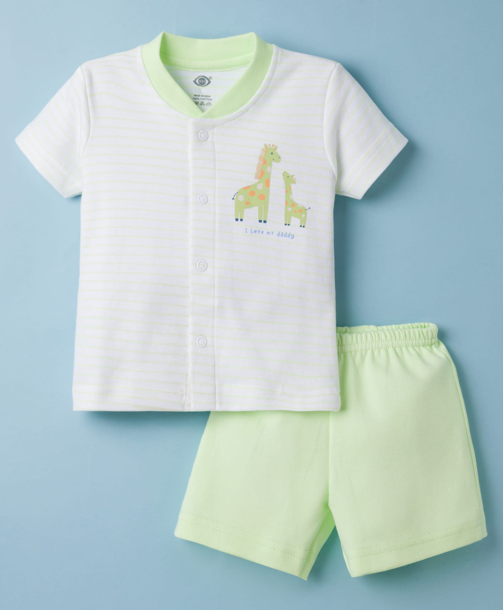 Zero Knit Half Sleeves T-Shirt & Shorts Night Suit With Giraffe Print - Mint-image-48