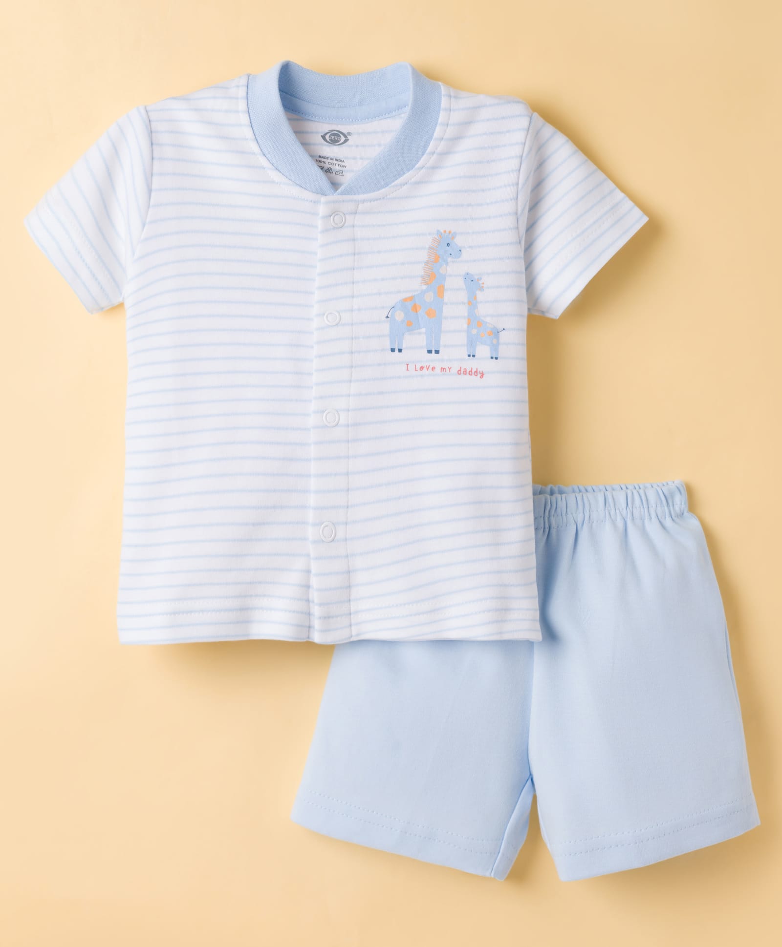 Zero Knit Half Sleeves T-Shirt & Shorts Night Suit With Giraffe Print - Light Blue-picture-41