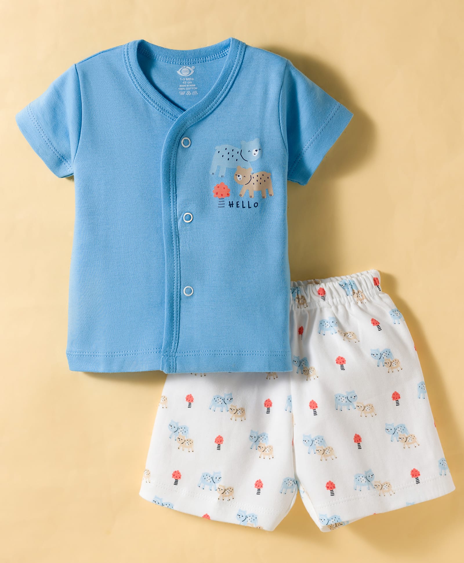 Zero Knit Half Sleeves T-Shirt & Shorts Night Suit With Animal Print - Aqua & White-picture-12