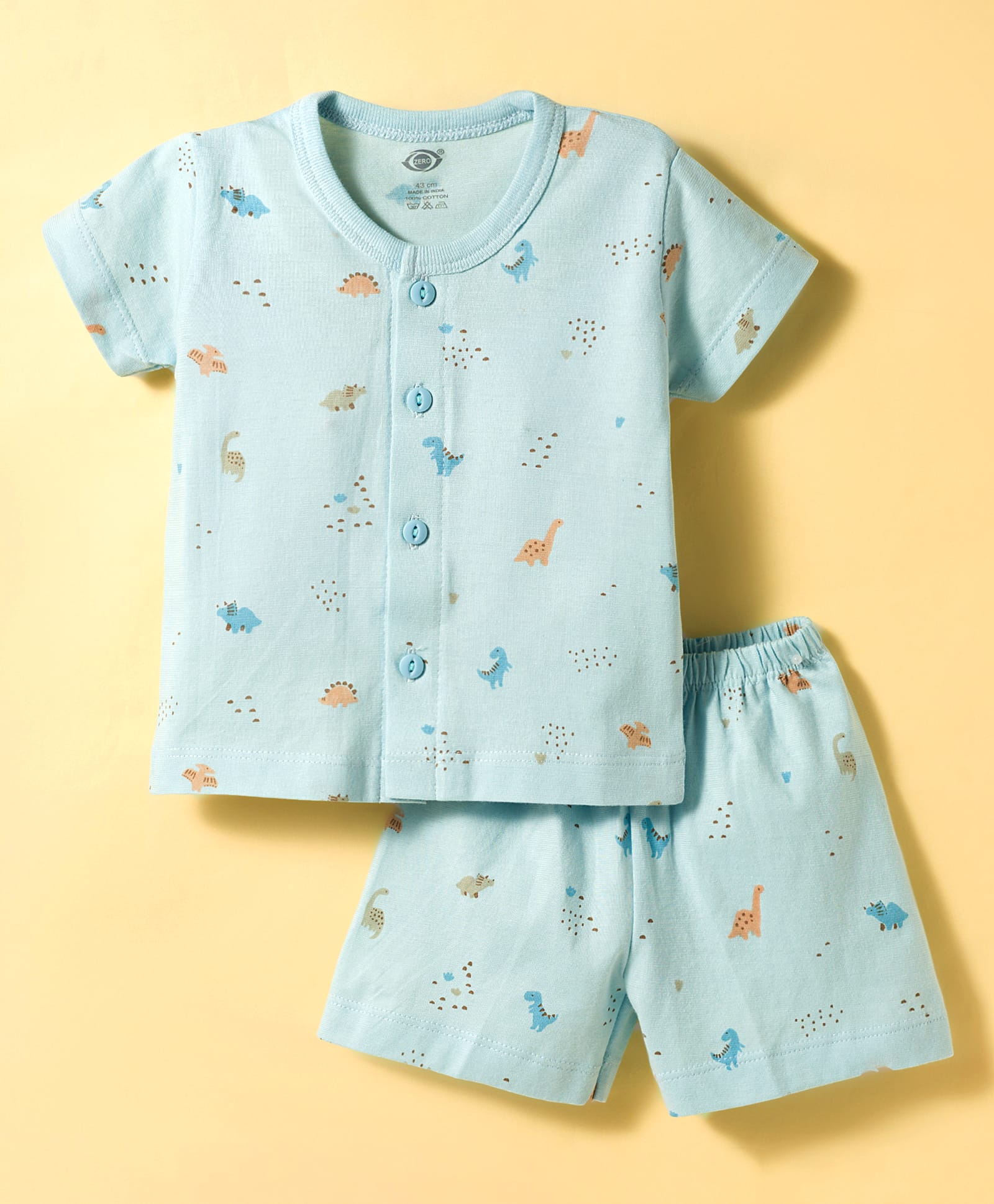 Zero Knit Half Sleeves T-Shirt & Shorts Co-ord Night Suit With Dino Print - Aqua-picture-21