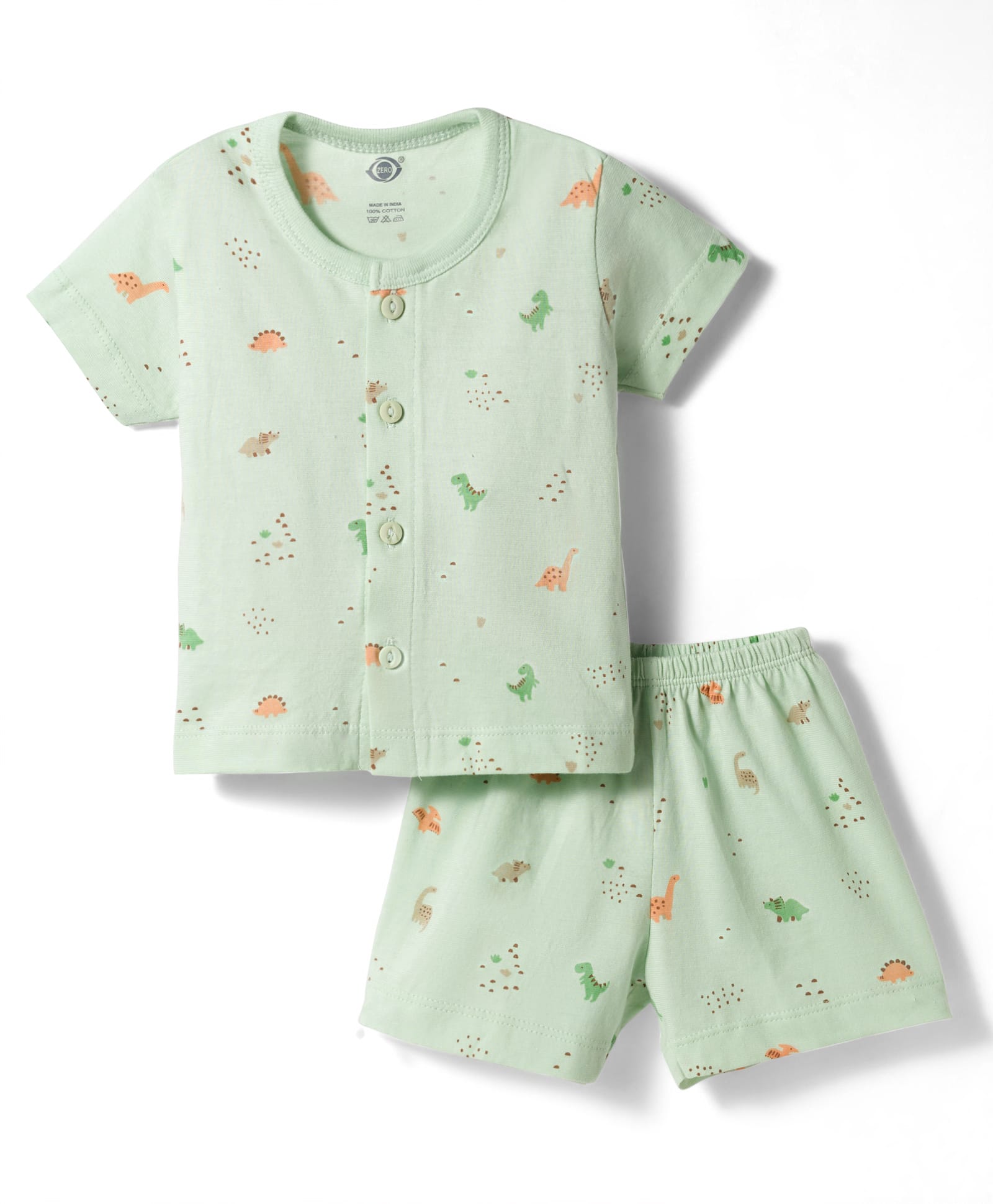 Zero Knit Half Sleeves T-Shirt & Shorts Co-ord Night Suit With Dino Print - Mint-picture-11