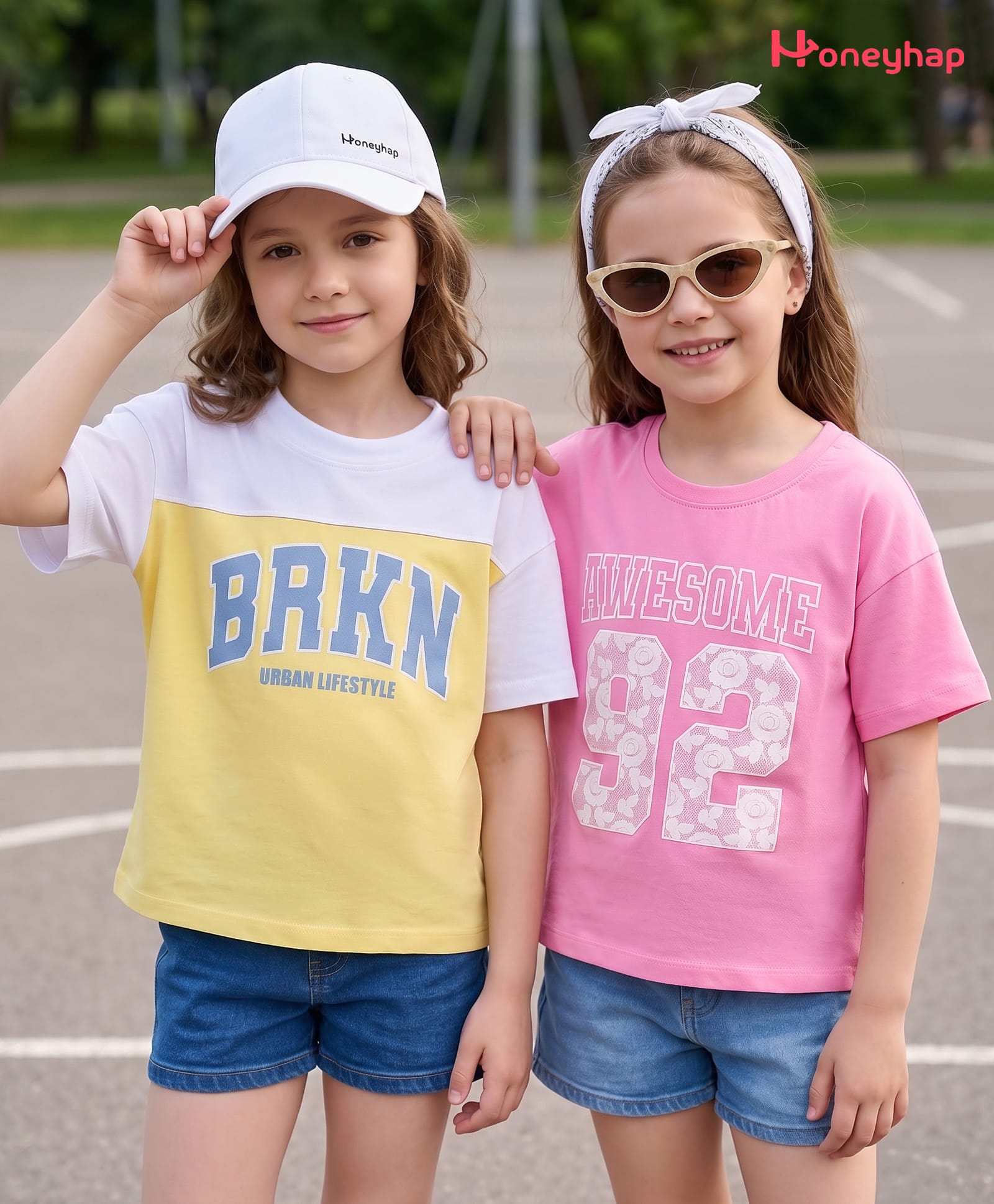 Honeyhap Premium Cotton Knit Half-Sleeves T-Shirts With Bio Finish & Text Print Pack of 2 - Begonia Pink Pale Banana & Bright White-image-43