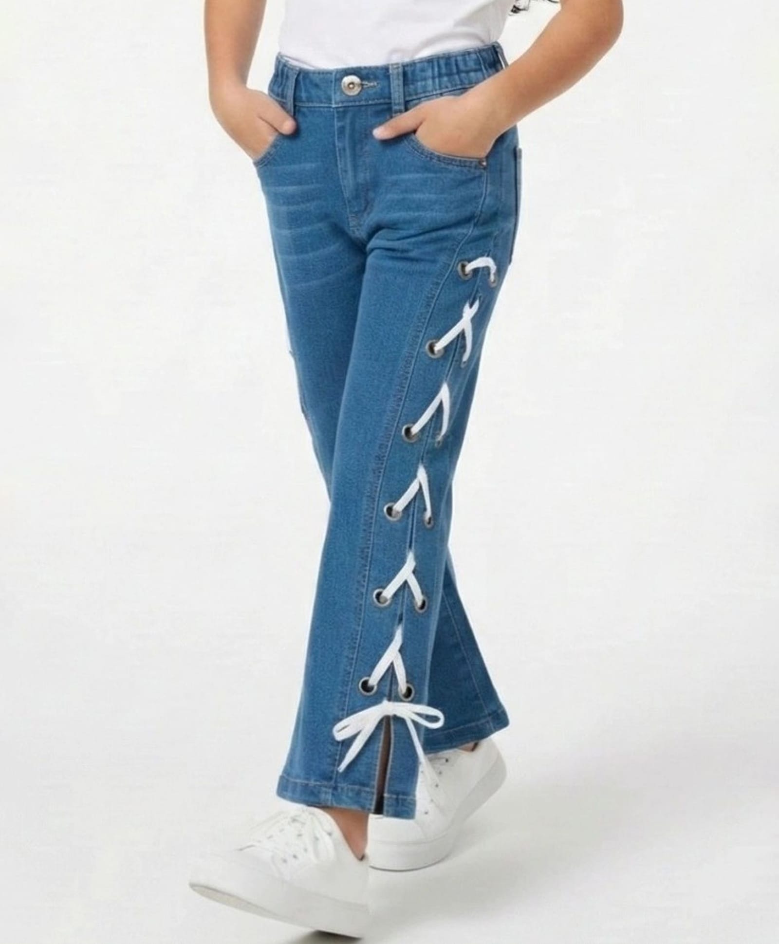 Nino Togs Denim Woven Lace Up Detailed Jeans - Medium Blue-picture-14